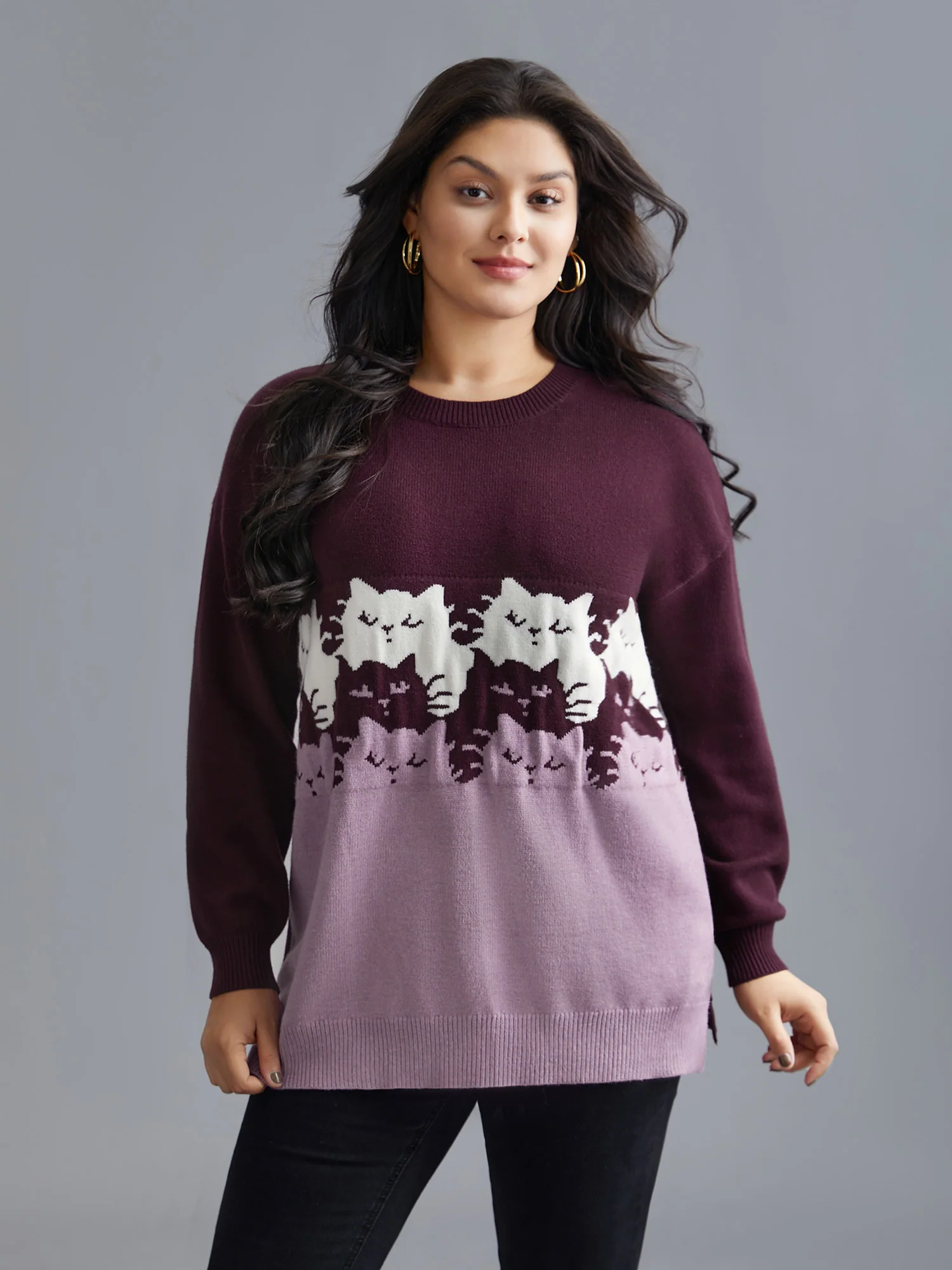Cat Contrast Drop Shoulder Pullover - Image 15