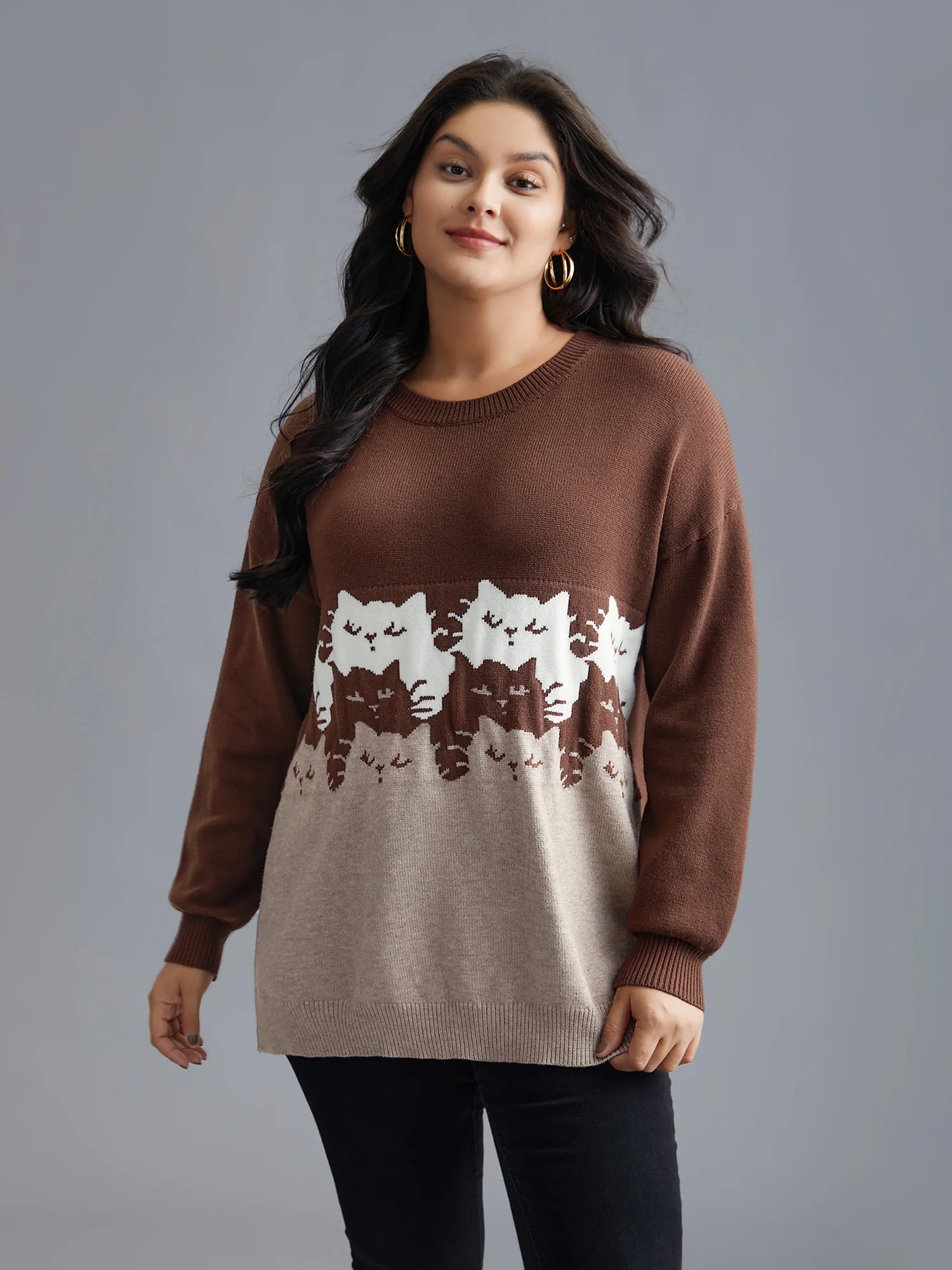 Cat Contrast Drop Shoulder Pullover - Image 16