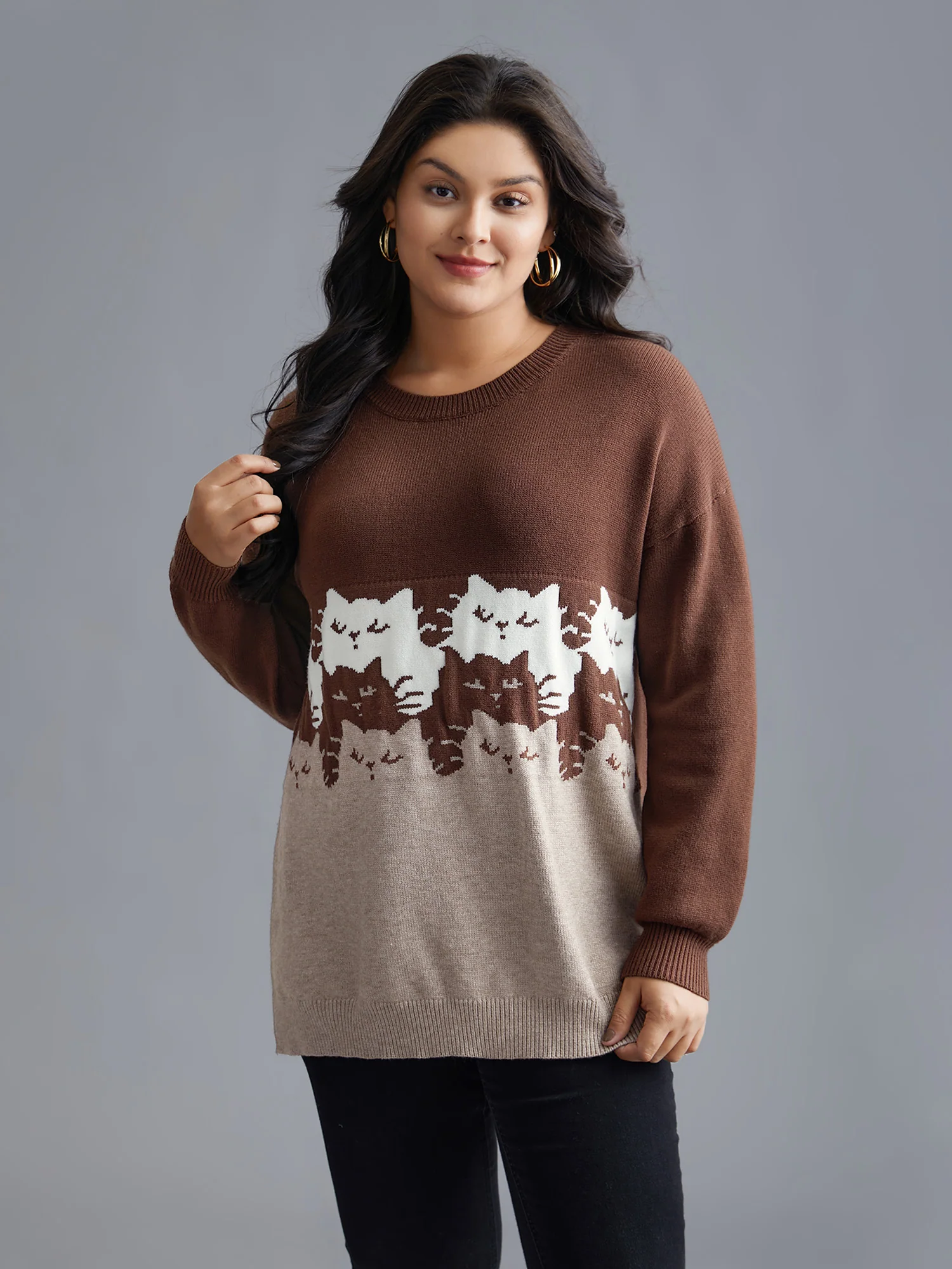 Cat Contrast Drop Shoulder Pullover - Image 17