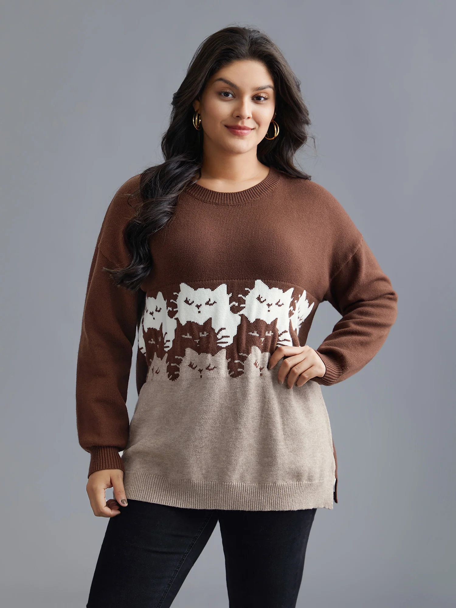 Cat Contrast Drop Shoulder Pullover - Image 18