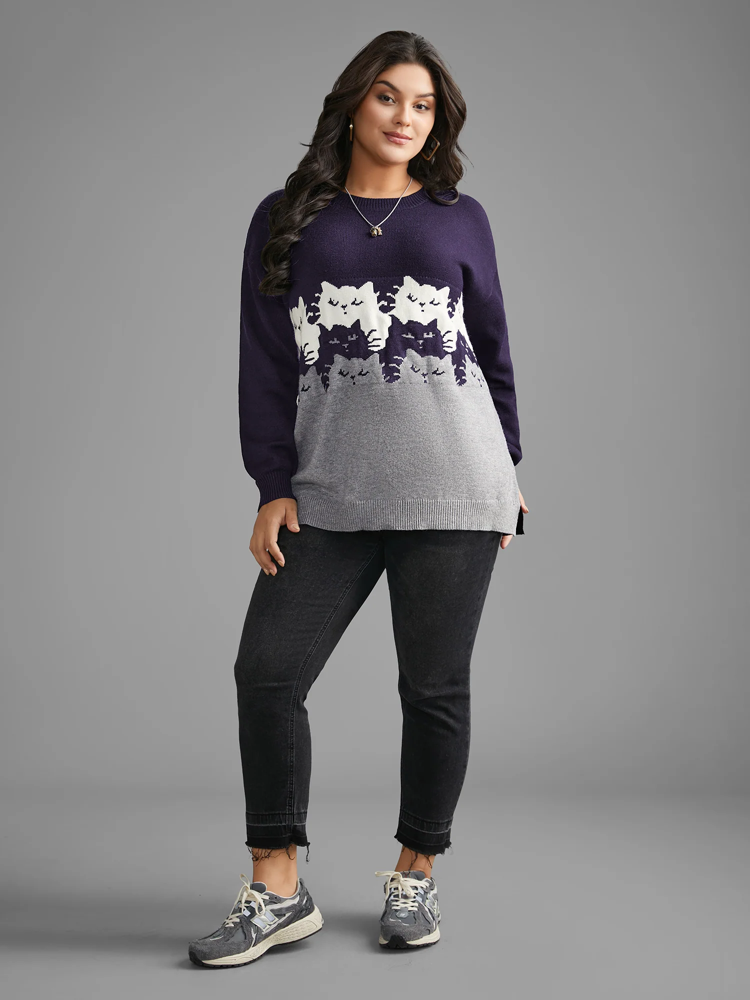 Cat Contrast Drop Shoulder Pullover - Image 3