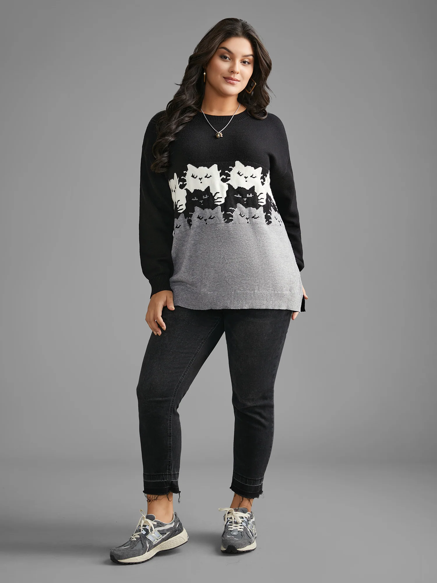 Cat Contrast Drop Shoulder Pullover - Image 7
