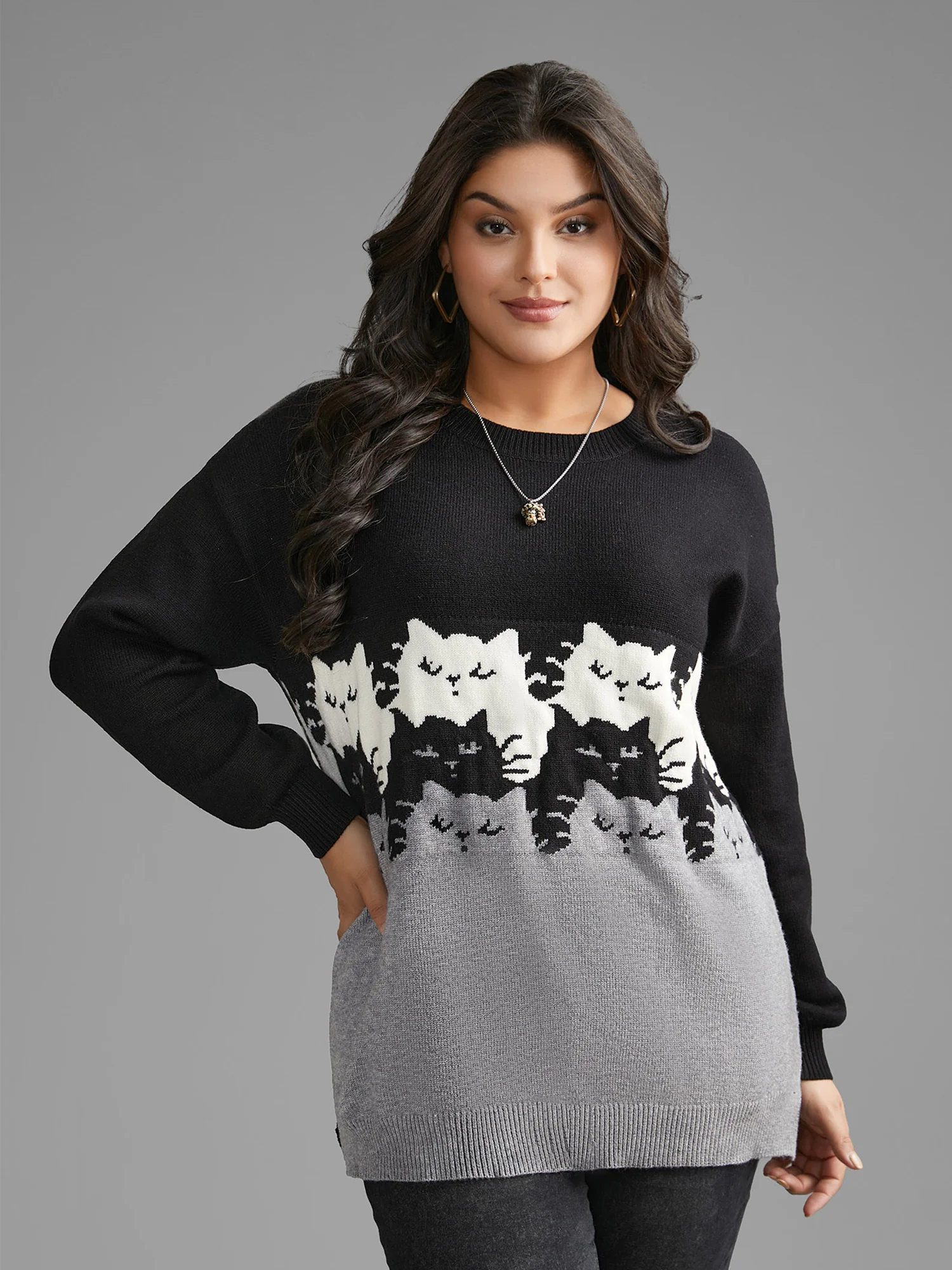 Cat Contrast Drop Shoulder Pullover - Image 8