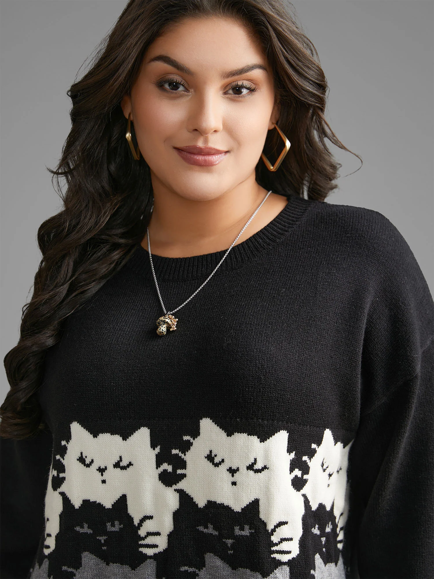 Cat Contrast Drop Shoulder Pullover - Image 9