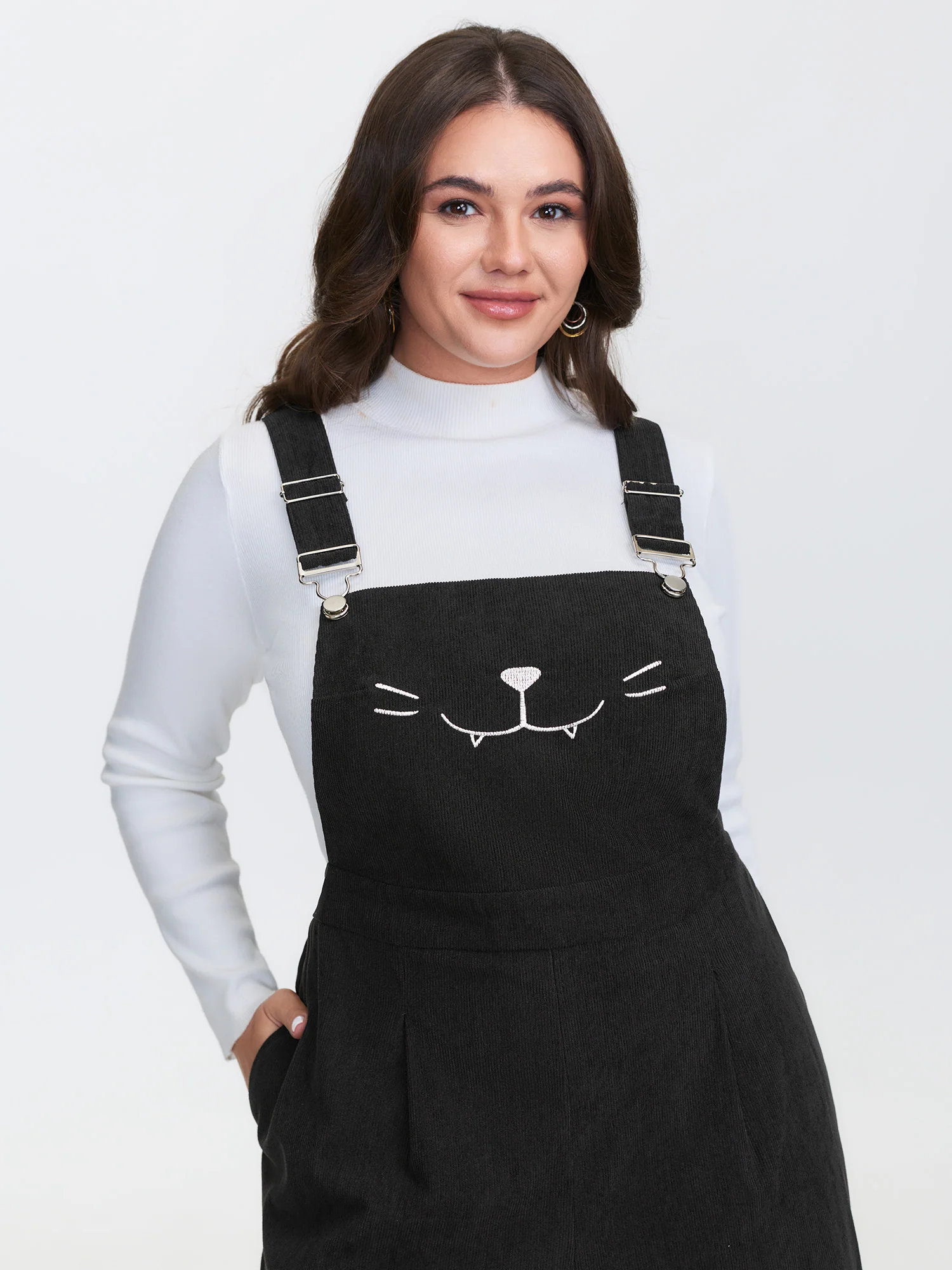 Cat Embroidered Adjustable Overall Jumpsuit - Image 2
