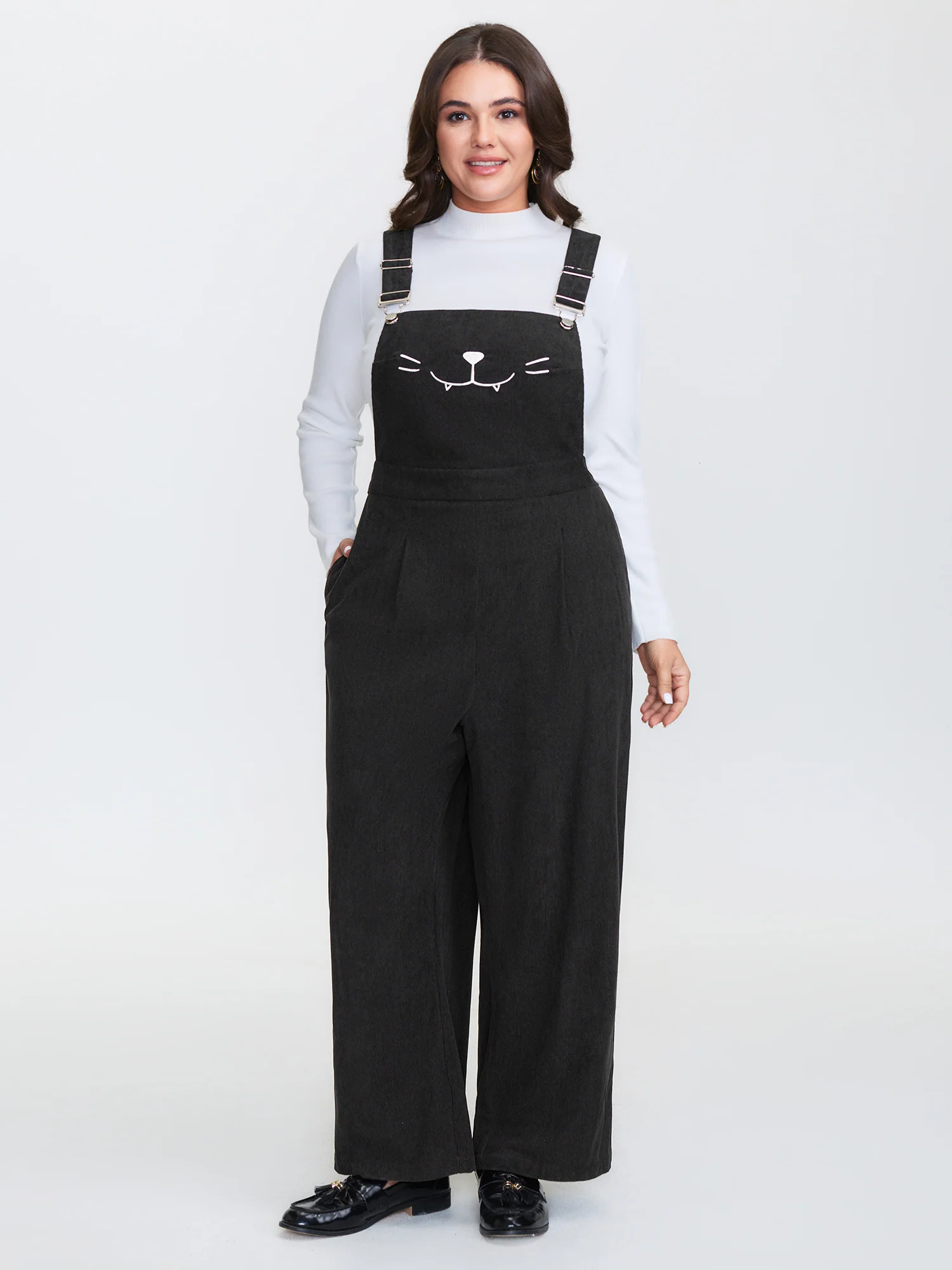 Cat Embroidered Adjustable Overall Jumpsuit - Image 3