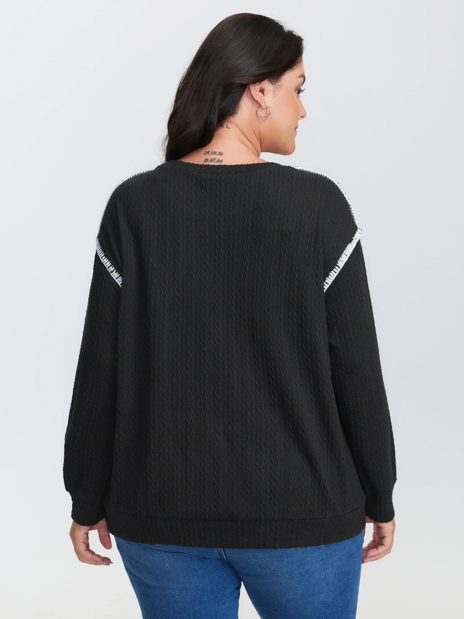 Cat Embroidered Dogstooth Edge Sweatshirt - Image 4