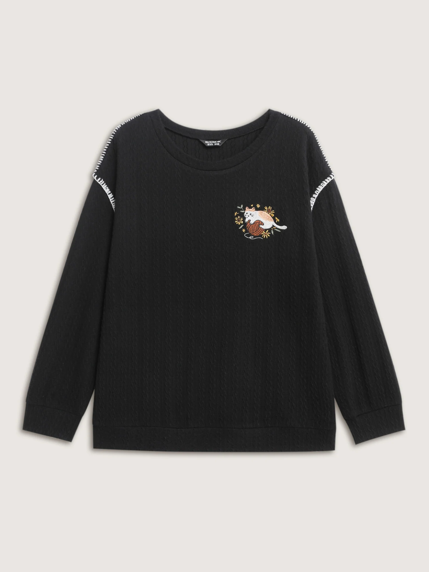 Cat Embroidered Dogstooth Edge Sweatshirt - Image 7