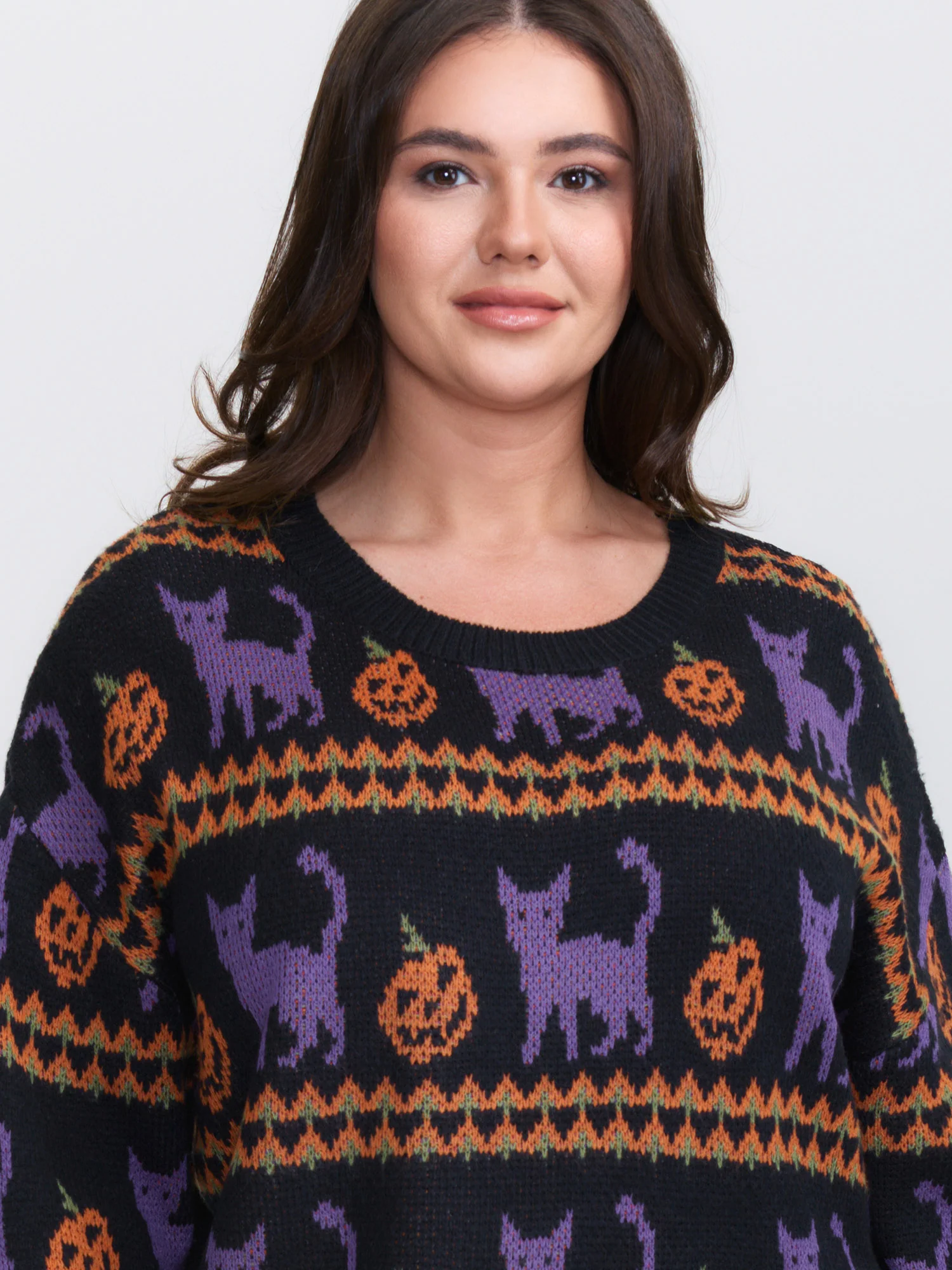 Cat Halloween Print Cozy Pullover - Image 2