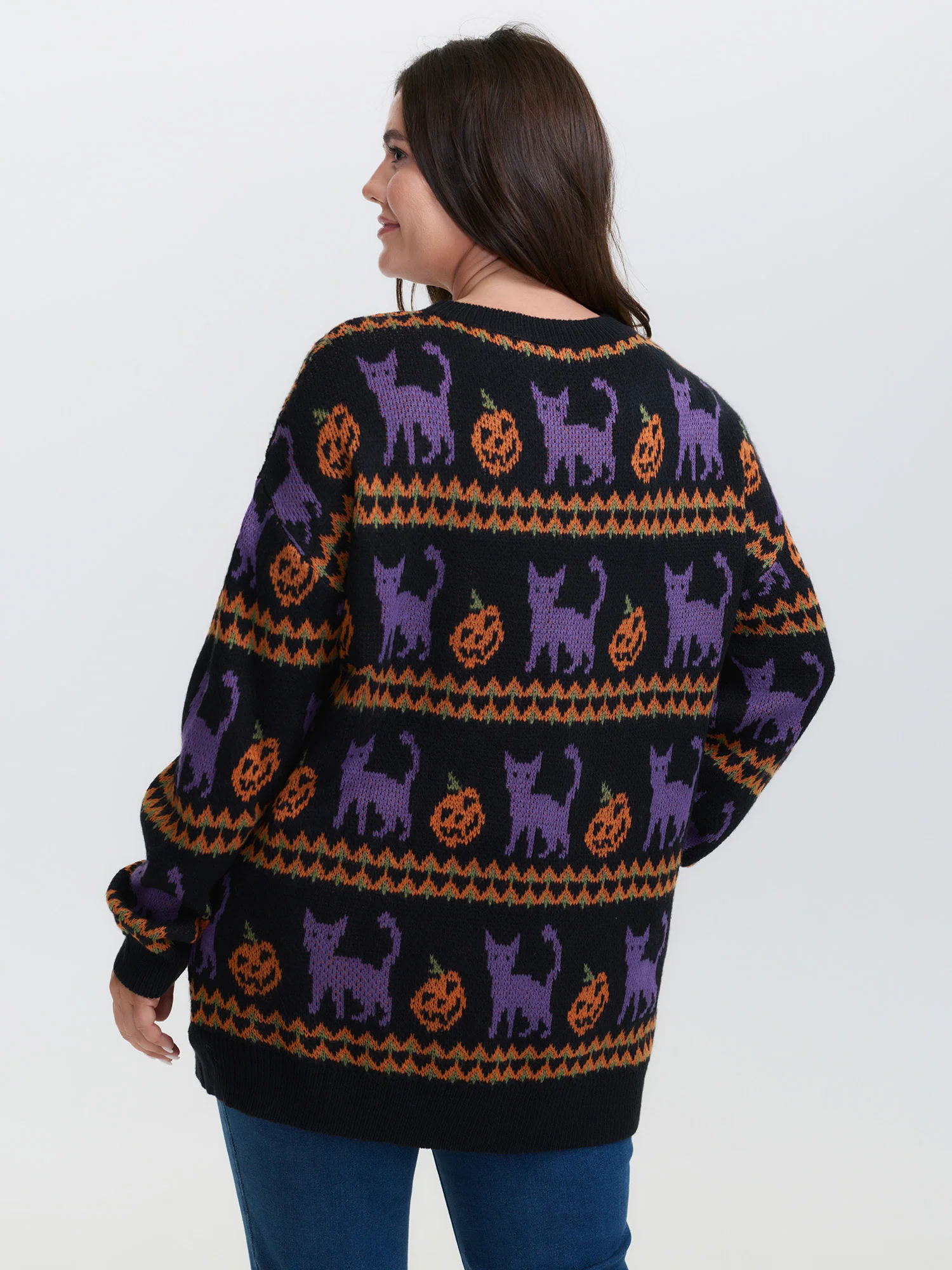 Cat Halloween Print Cozy Pullover - Image 4