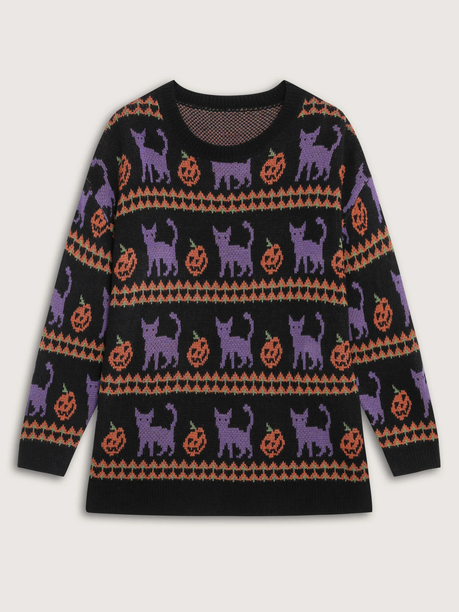 Cat Halloween Print Cozy Pullover - Image 7