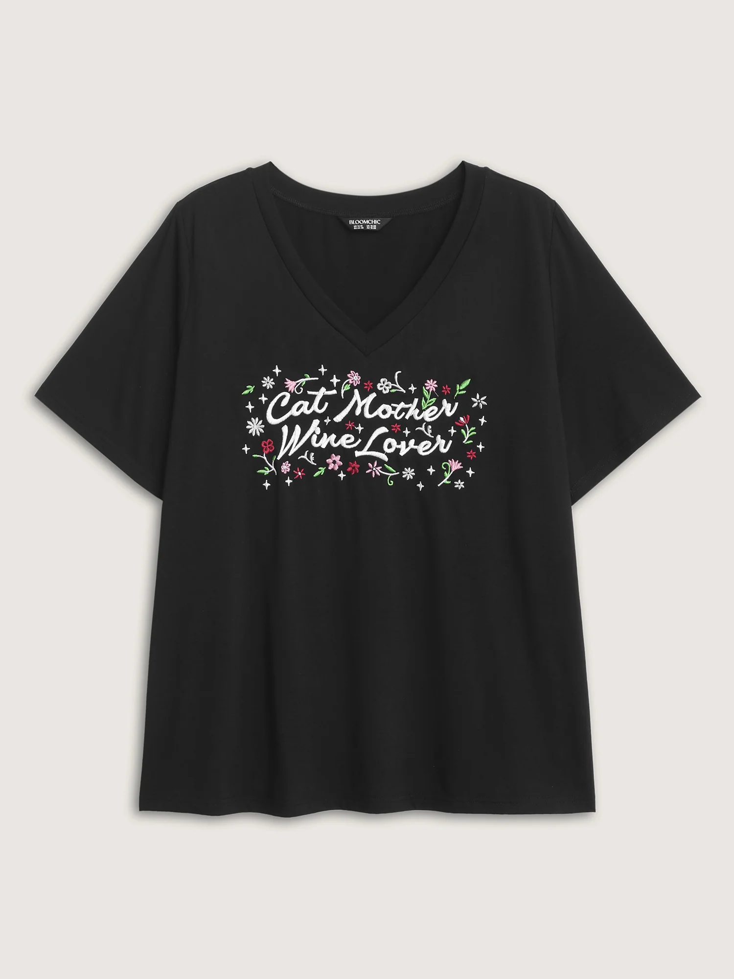Cat Mother Motif Embroidery T-Shirt - Image 6