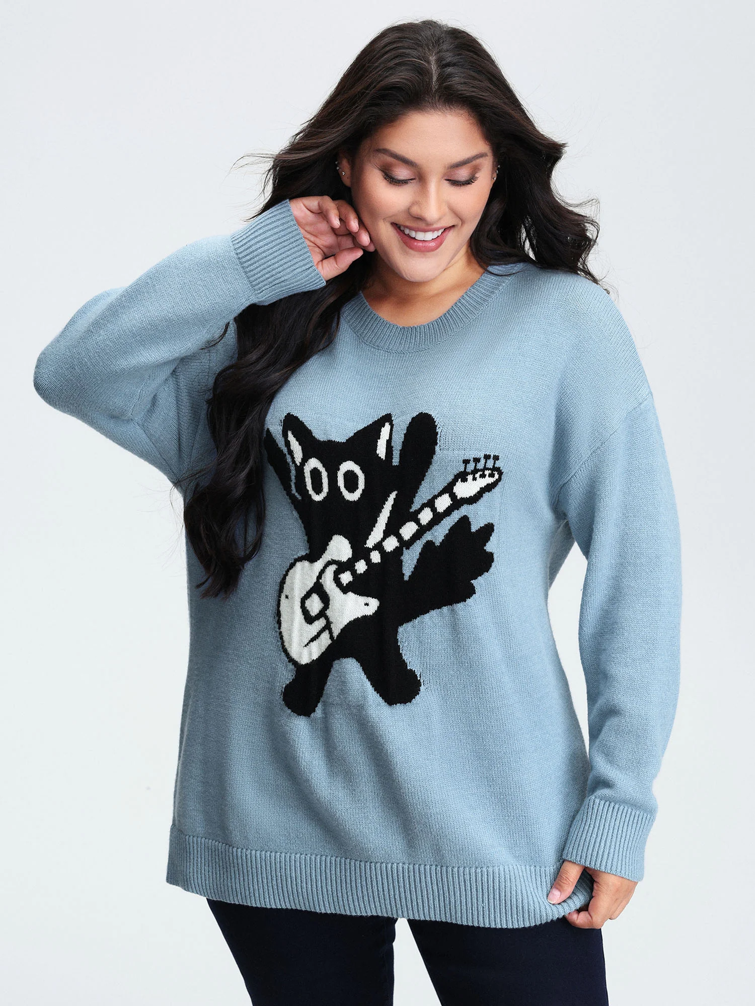 Cat Pattern Jacquard Pullover - Image 3
