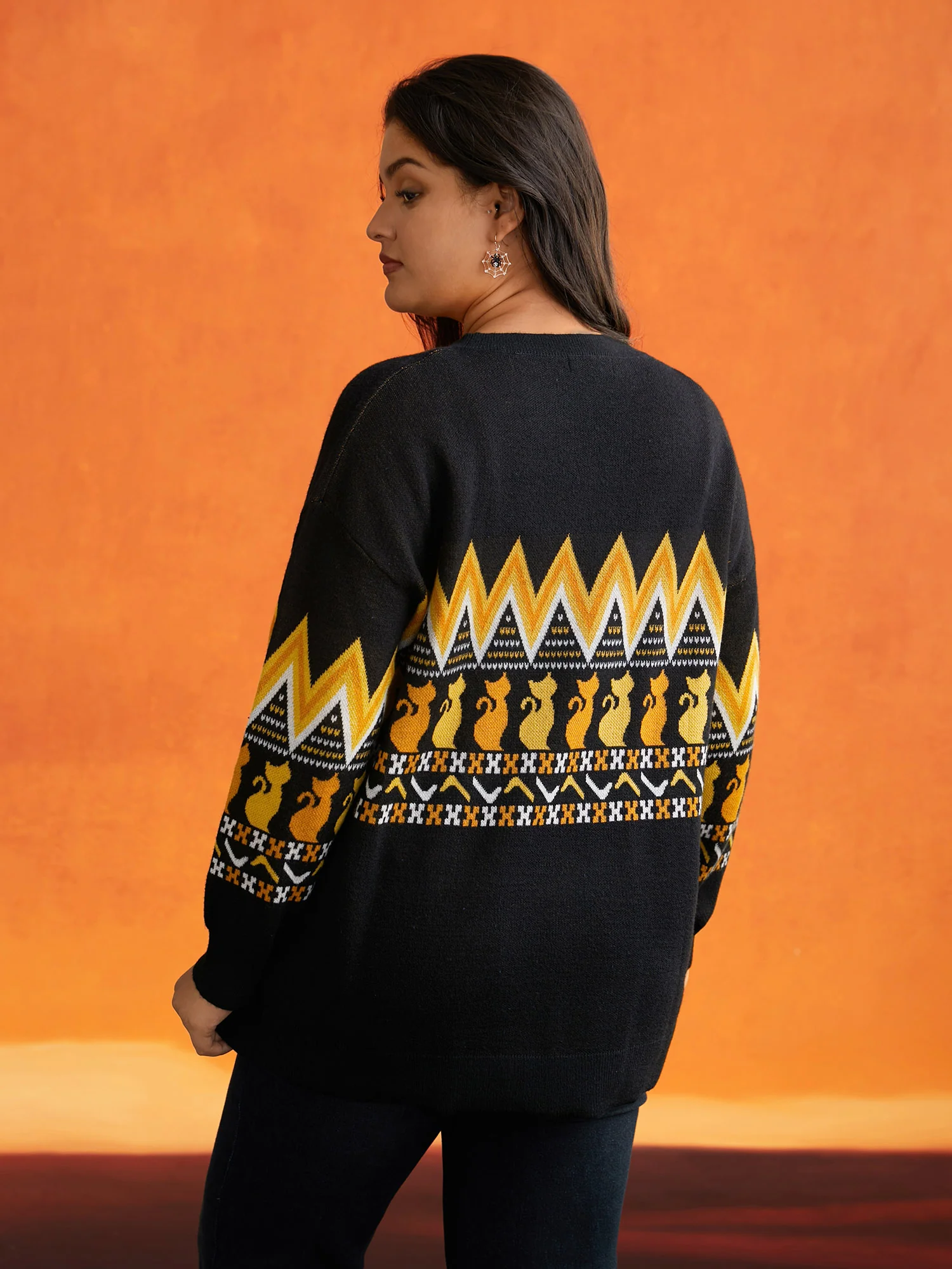 Cat Printed Jacquard Fair Isle Pullover - Image 2