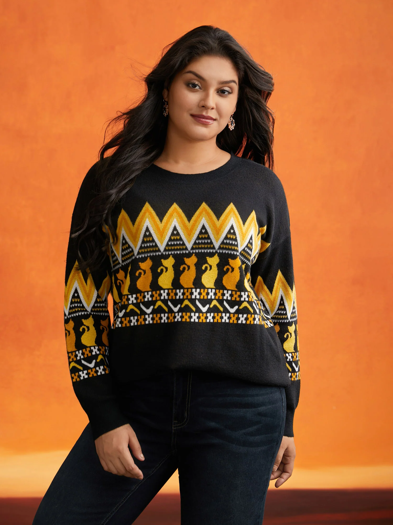 Cat Printed Jacquard Fair Isle Pullover - Image 3