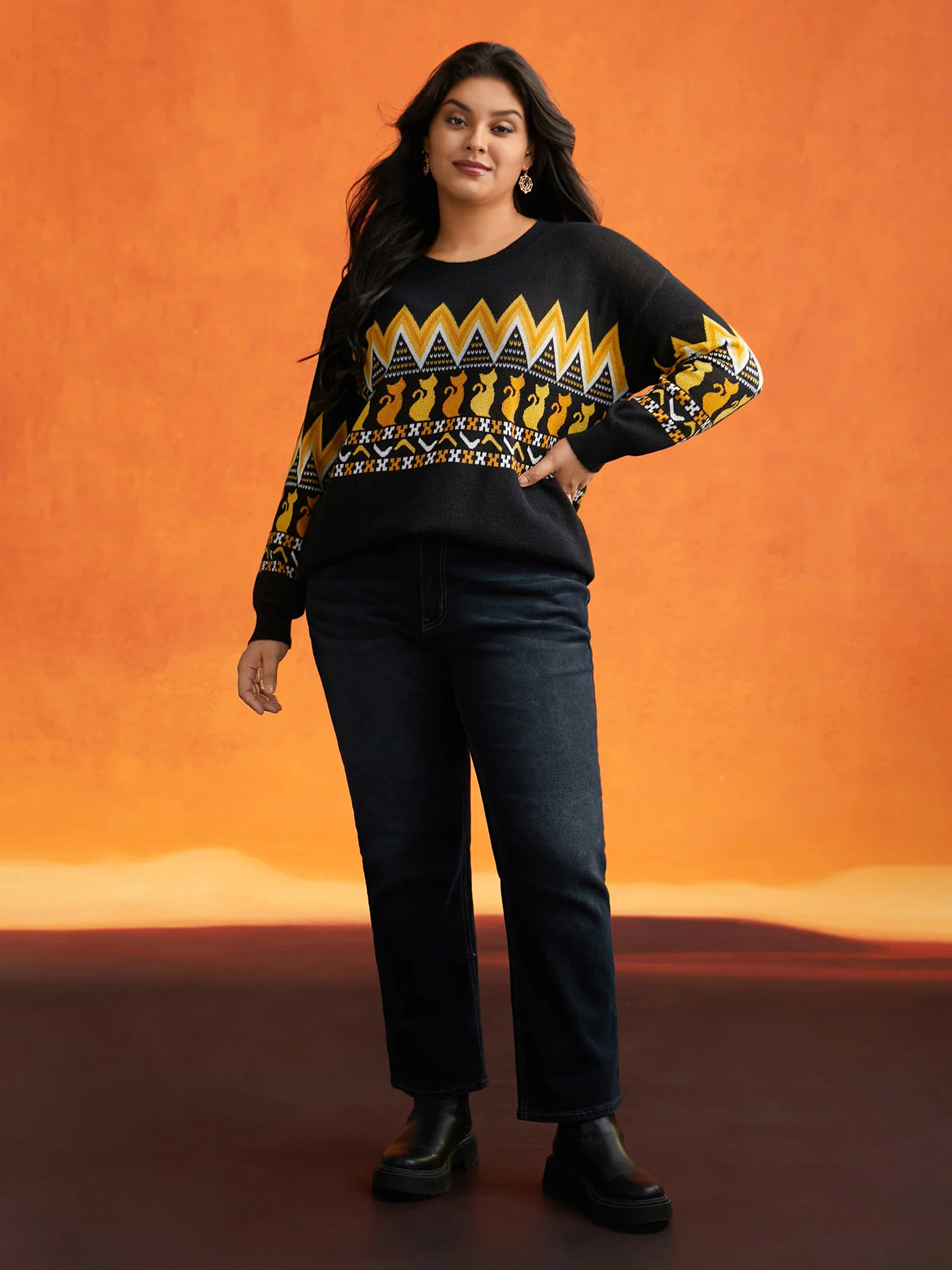 Cat Printed Jacquard Fair Isle Pullover - Image 4