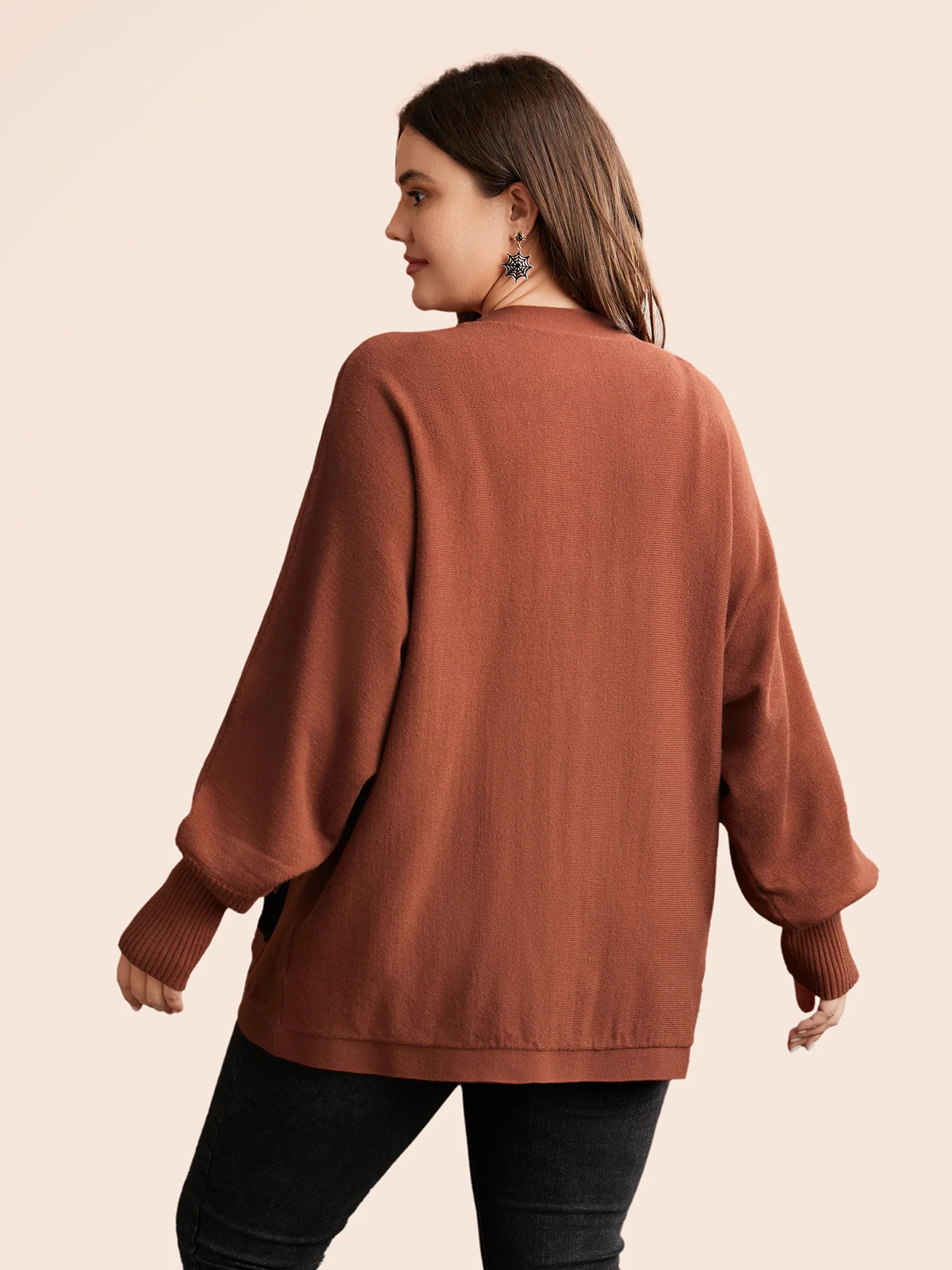 Cat Printed Pockets Arc Hem Cardigan - Image 2