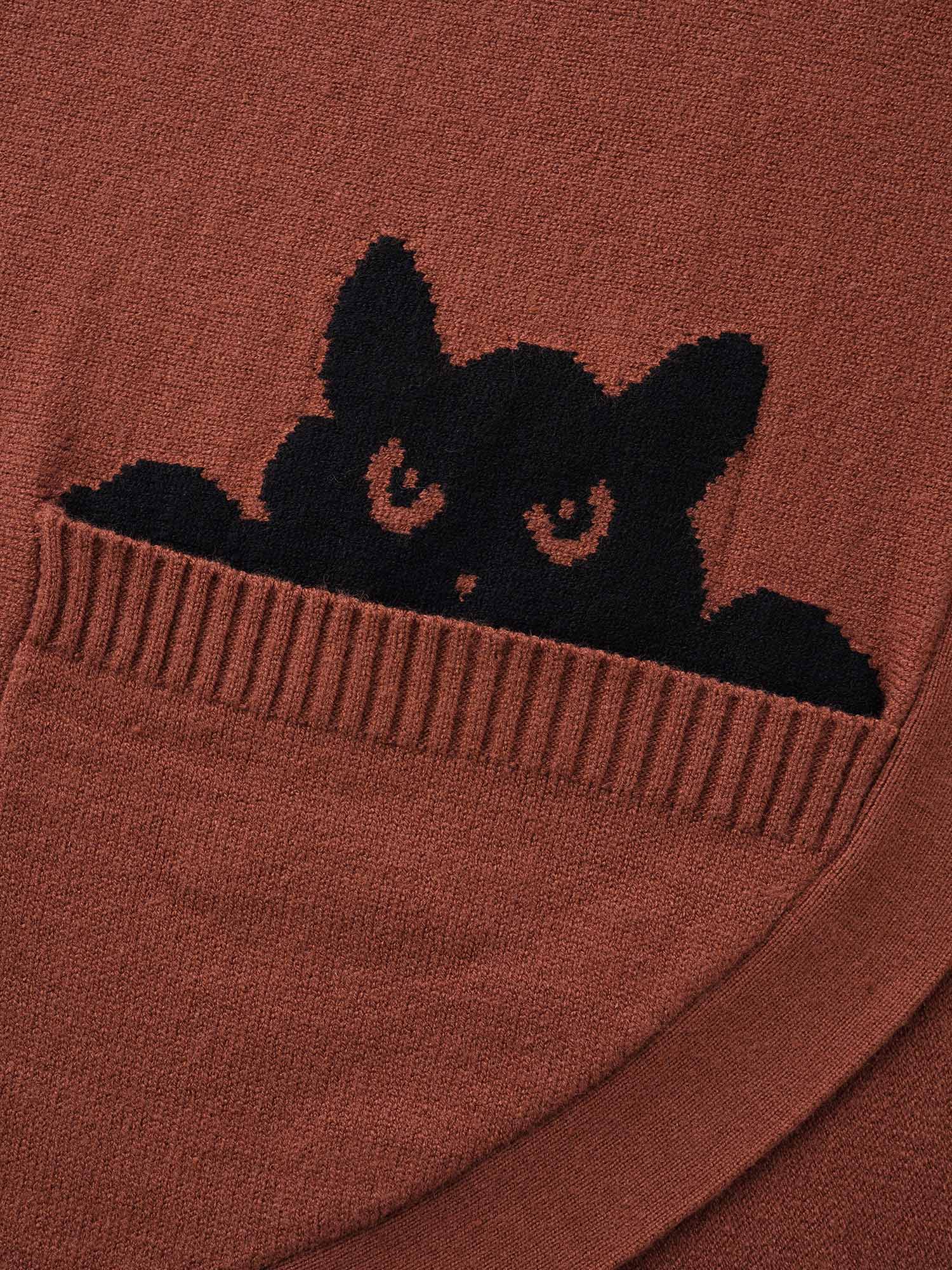 Cat Printed Pockets Arc Hem Cardigan - Image 6