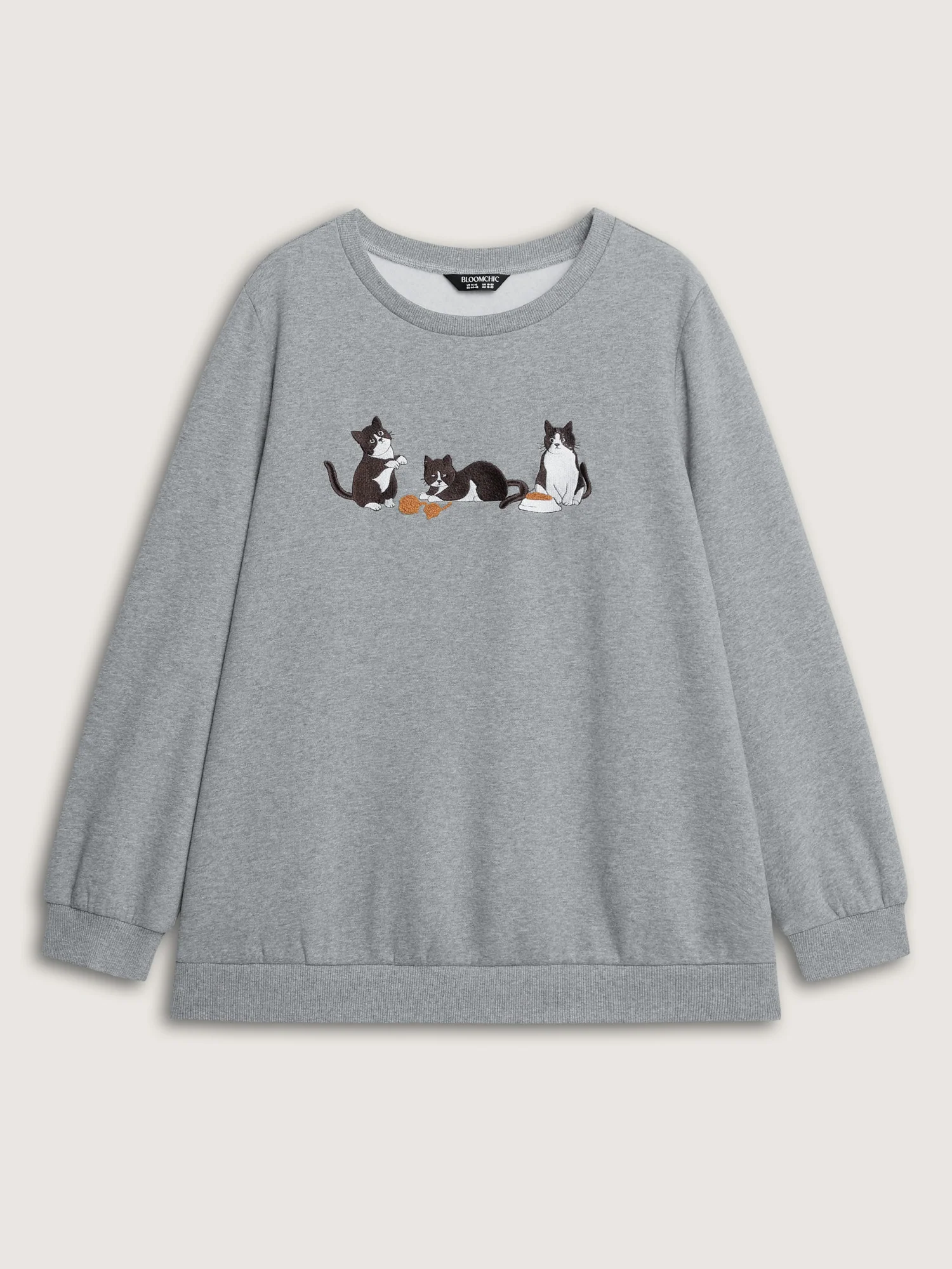Cat Towel Embroidery Fleece Lined Sweatshirt - Image 7