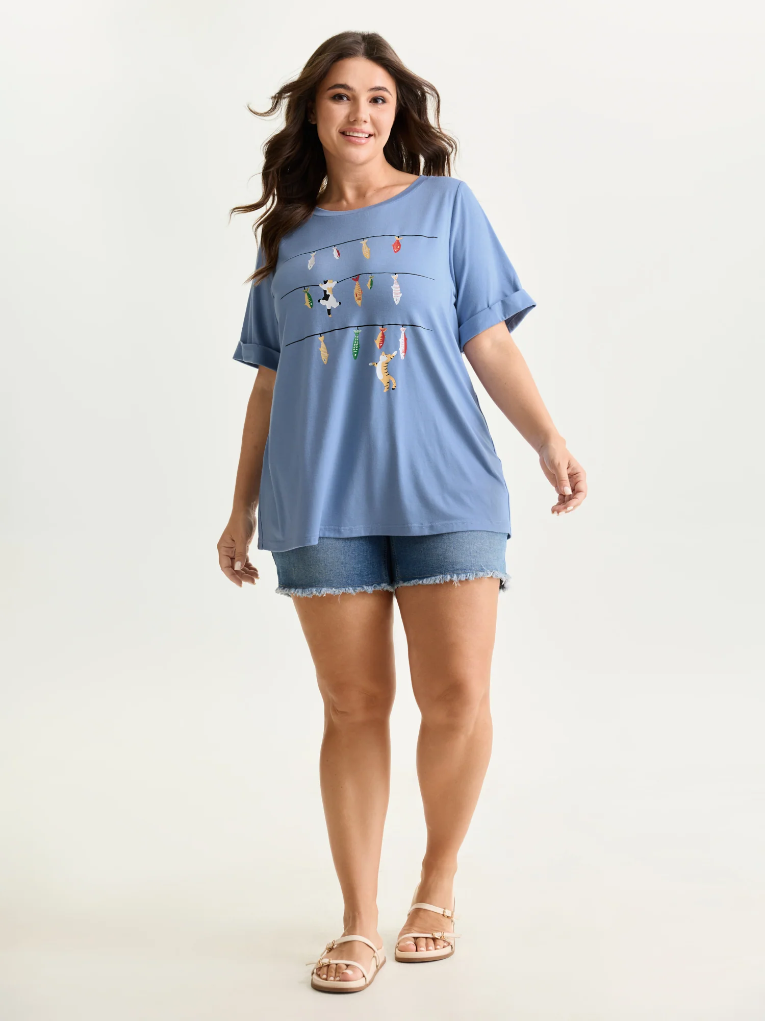 Cat Tunes Print Stretchy T-Shirt - Image 12
