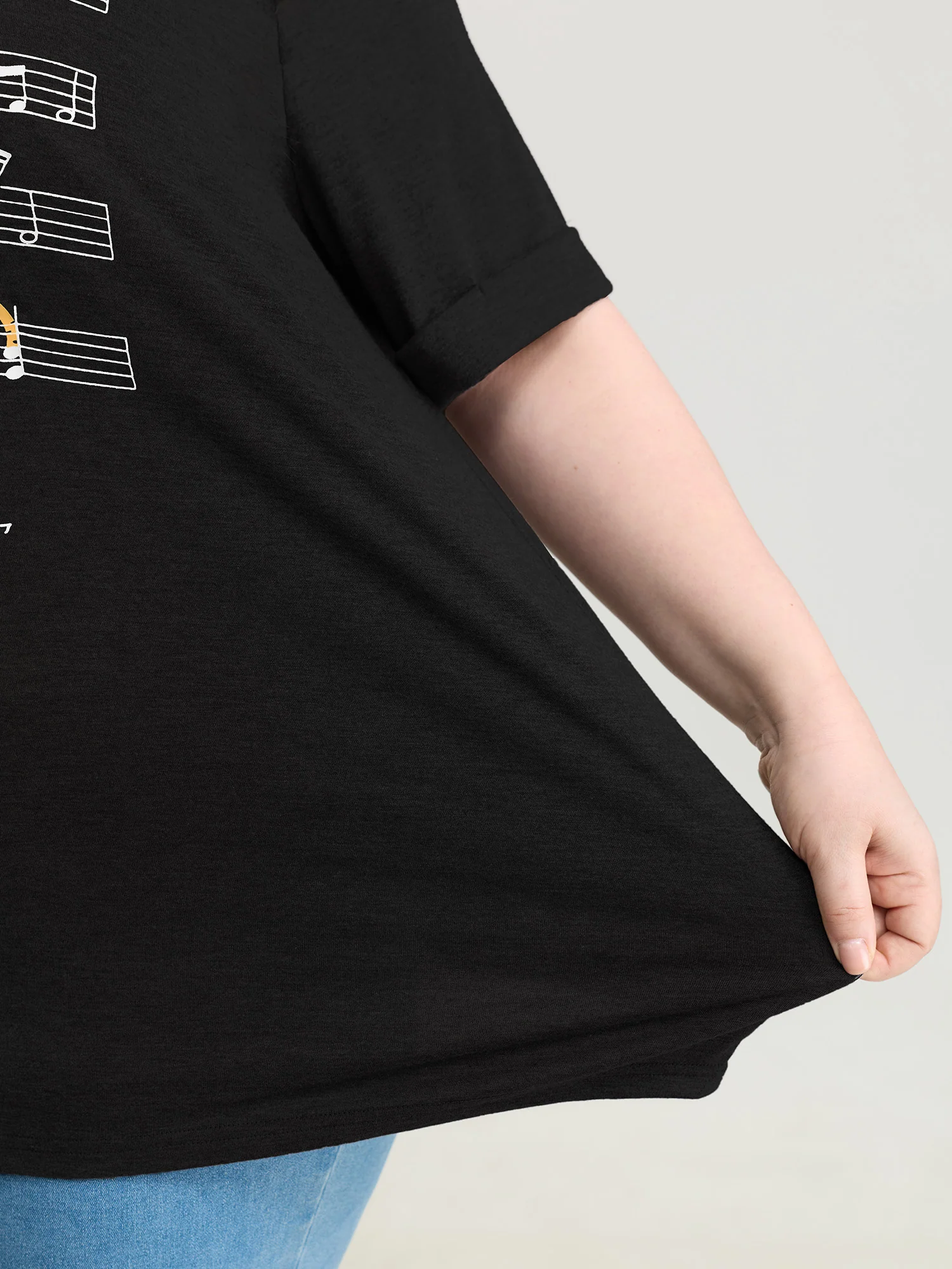 Cat Tunes Print Stretchy T-Shirt - Image 16