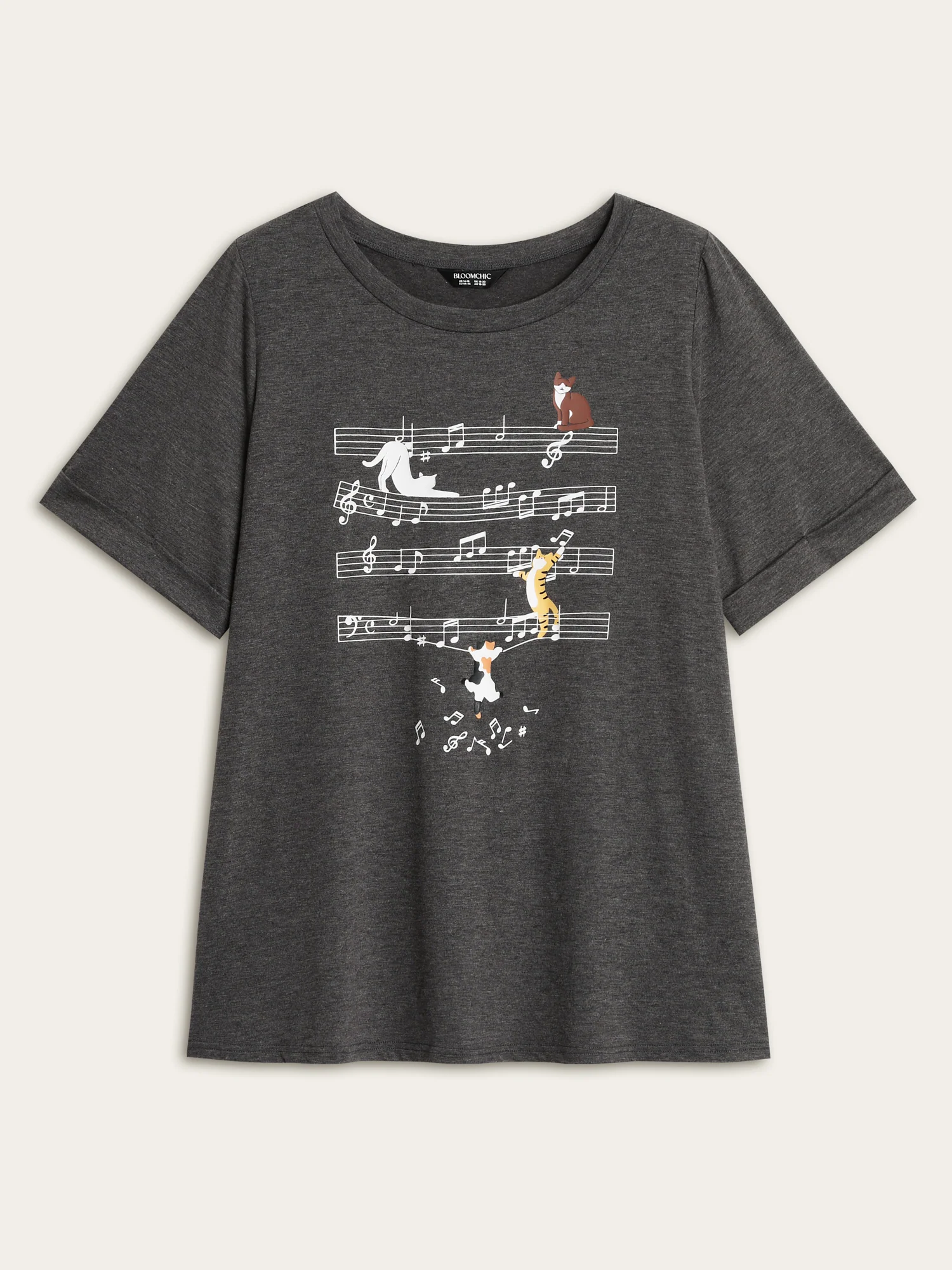 Cat Tunes Print Stretchy T-Shirt - Image 8