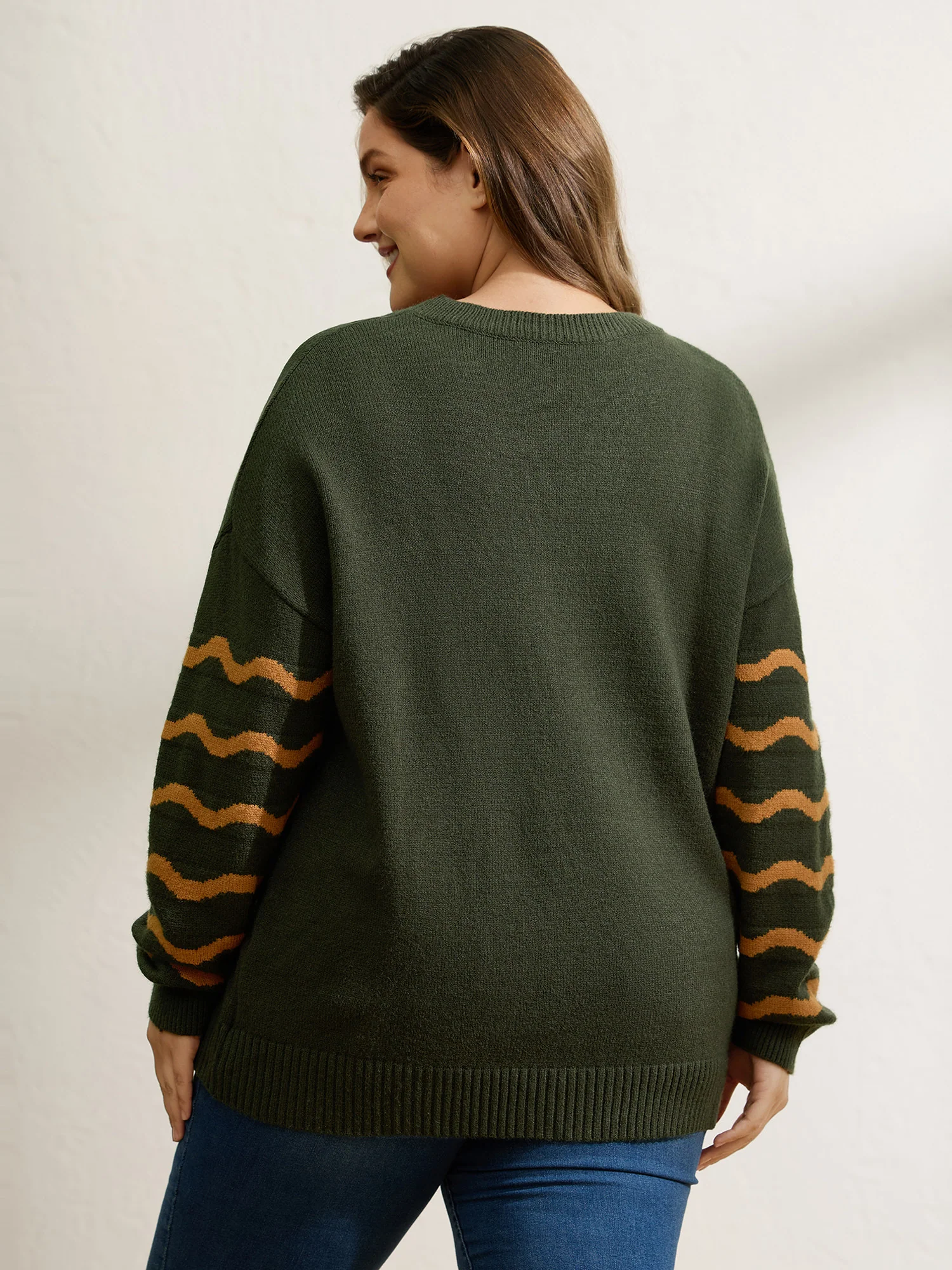Cat Wavy Print Jacquard Contrast Pullover - Image 4
