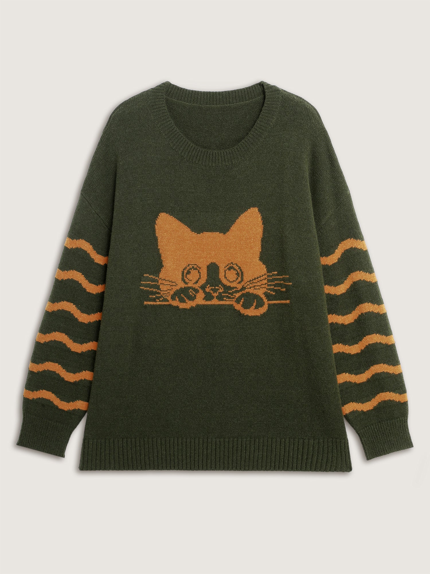 Cat Wavy Print Jacquard Contrast Pullover - Image 7