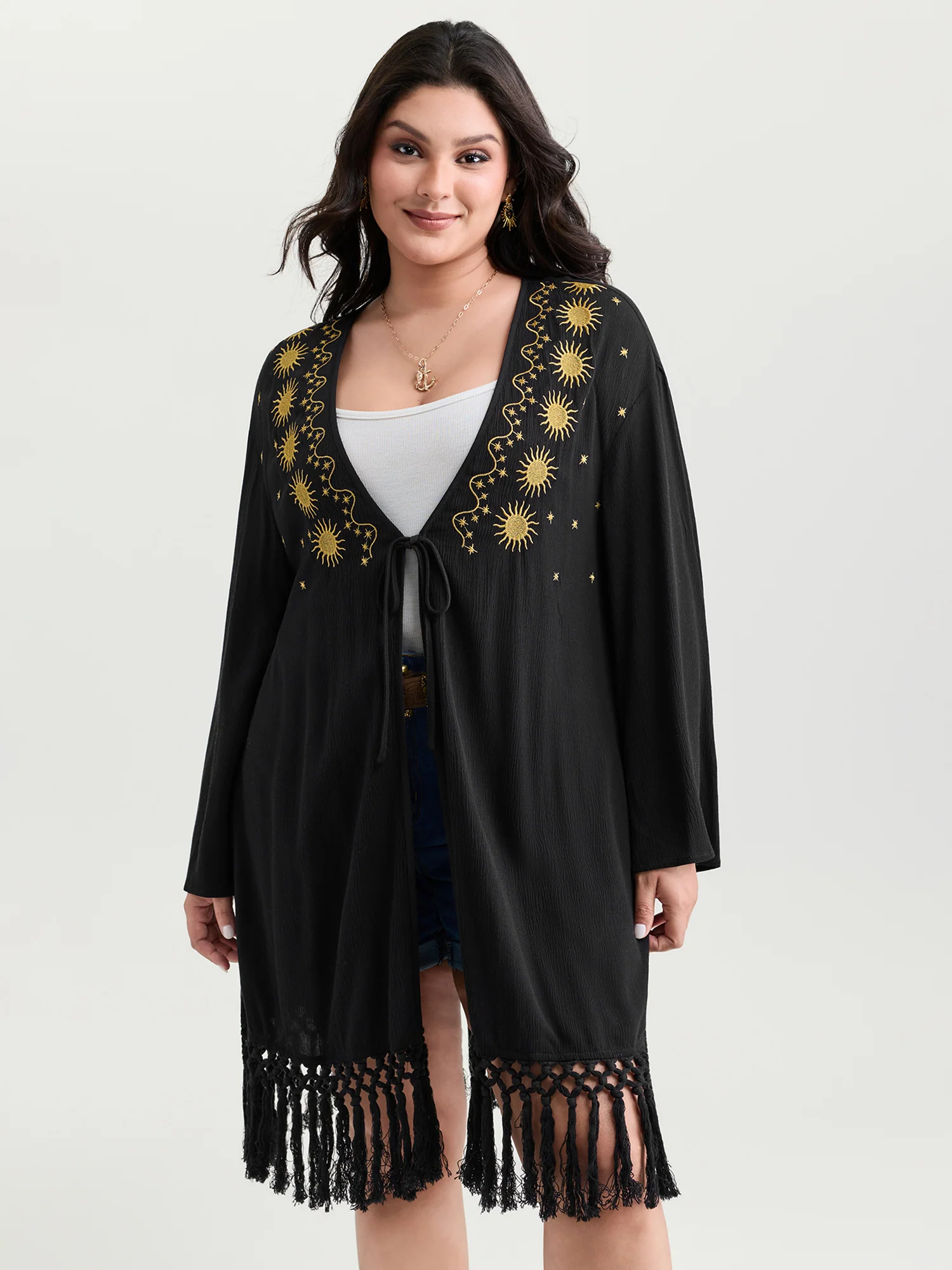 Celestial Embroidery Tassel Hem Cover-Up