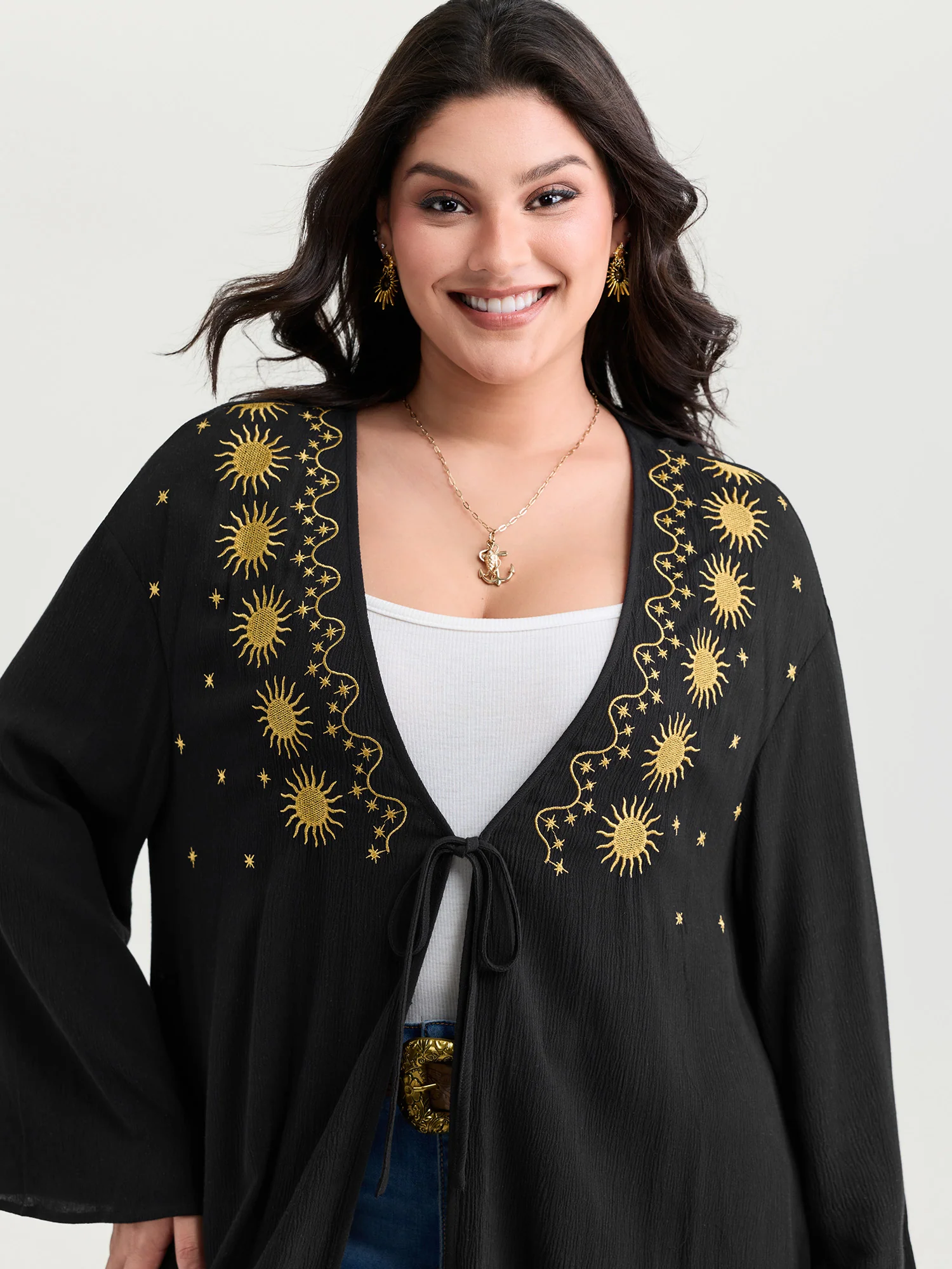Celestial Embroidery Tassel Hem Cover-Up - Image 2