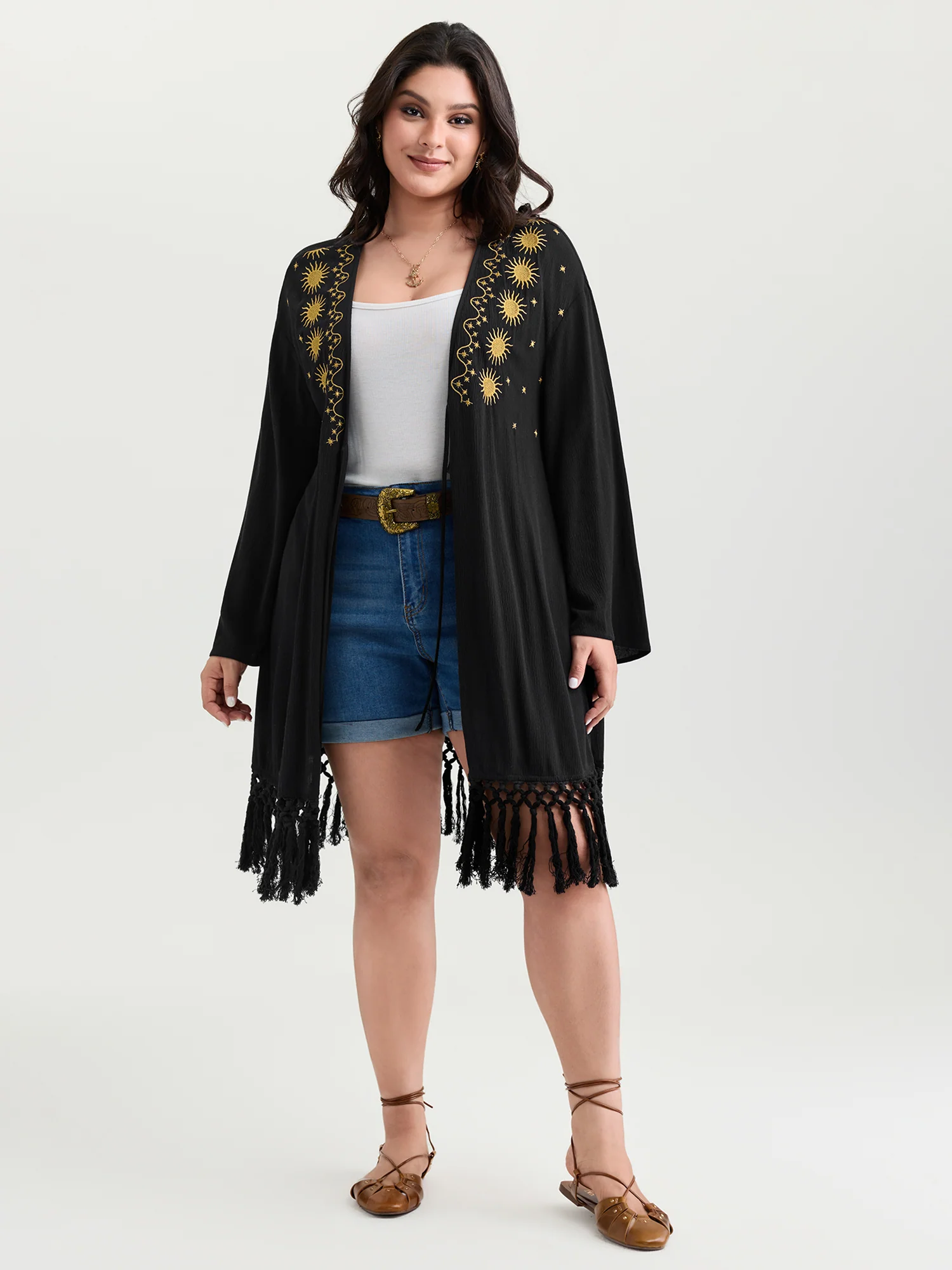 Celestial Embroidery Tassel Hem Cover-Up - Image 3