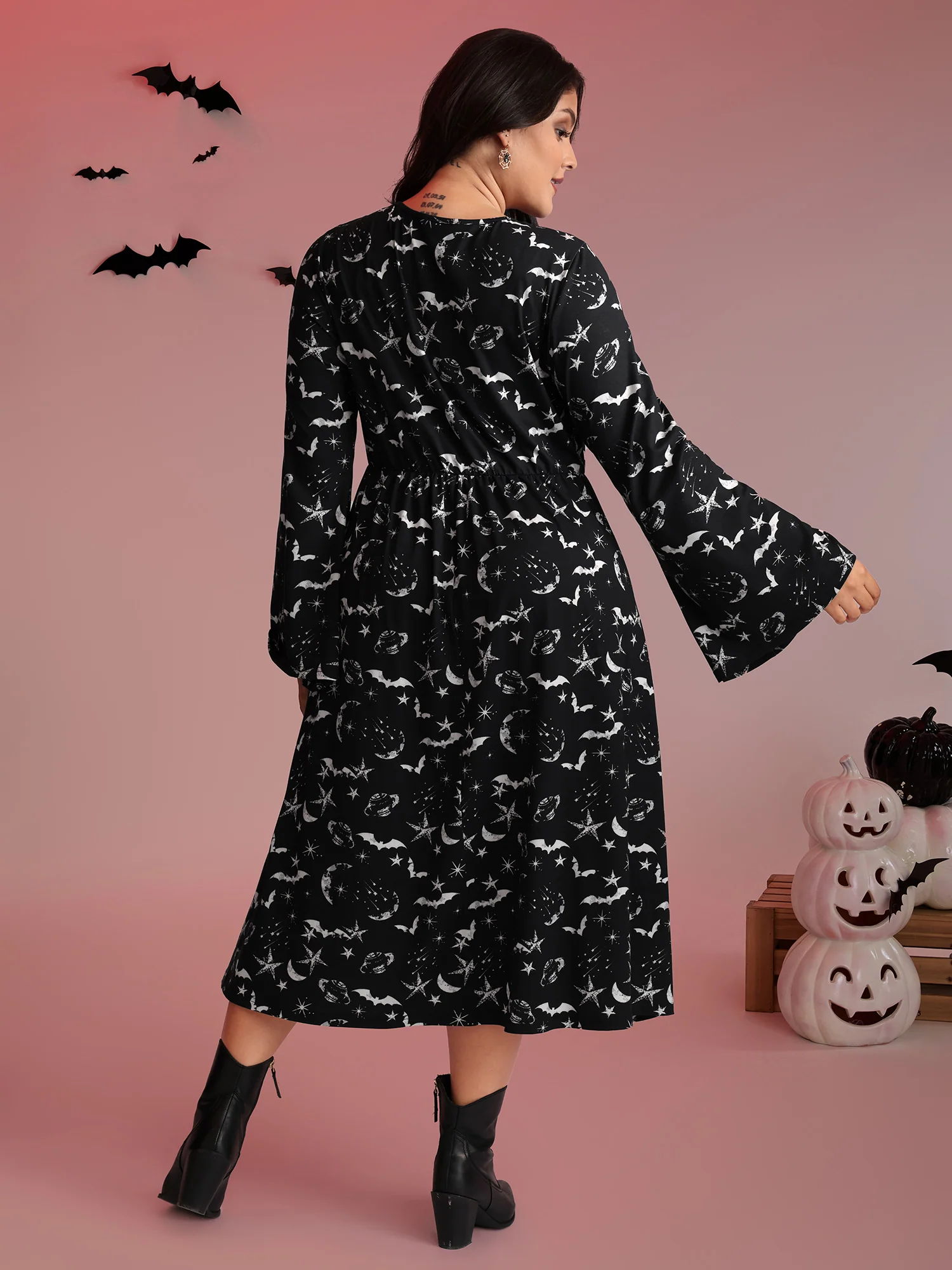 Celestial Halloween Print Sheer Pockets Maxi Dress - Image 4