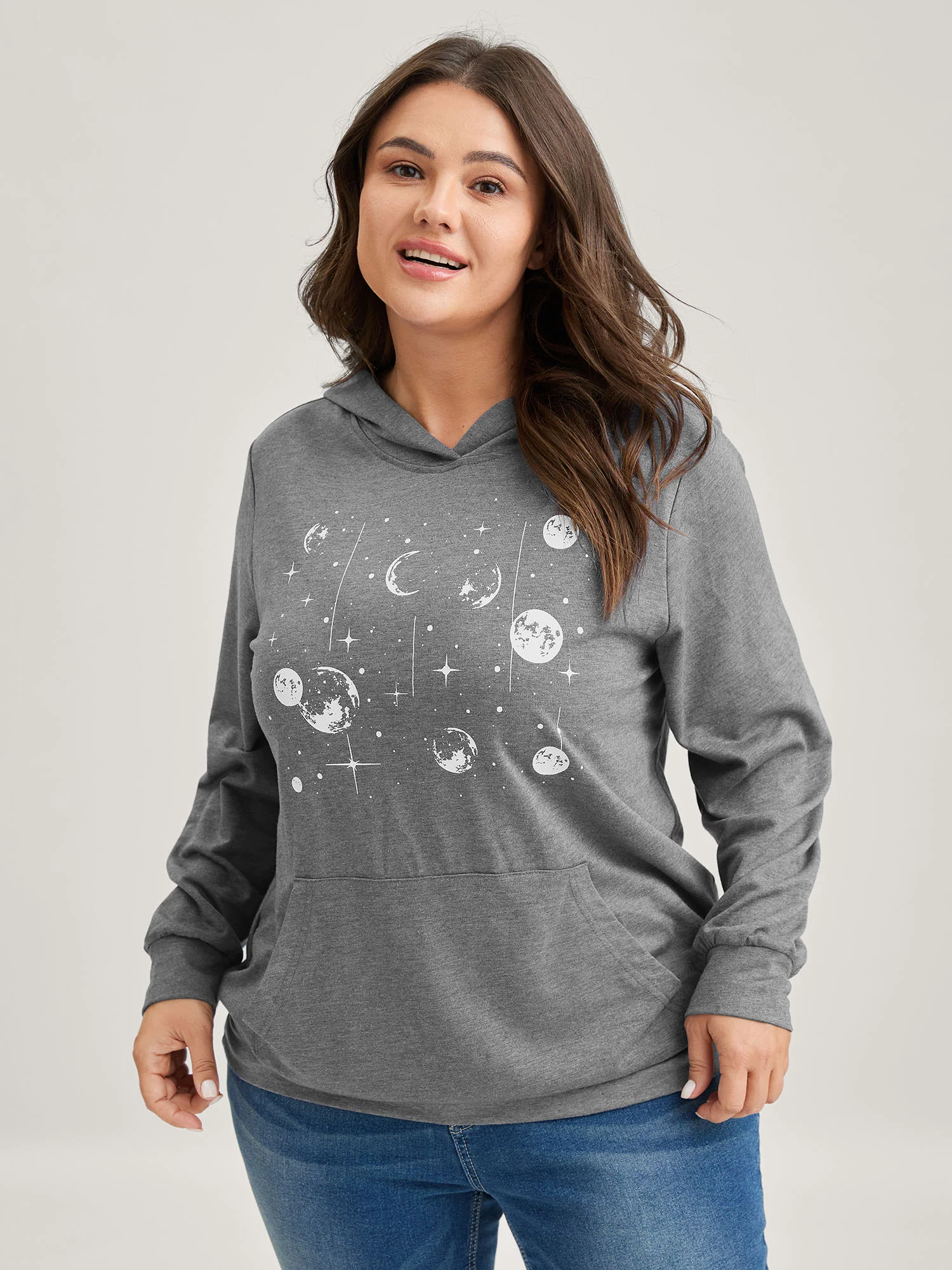 Celestial Print Solid Hoodie - Image 10