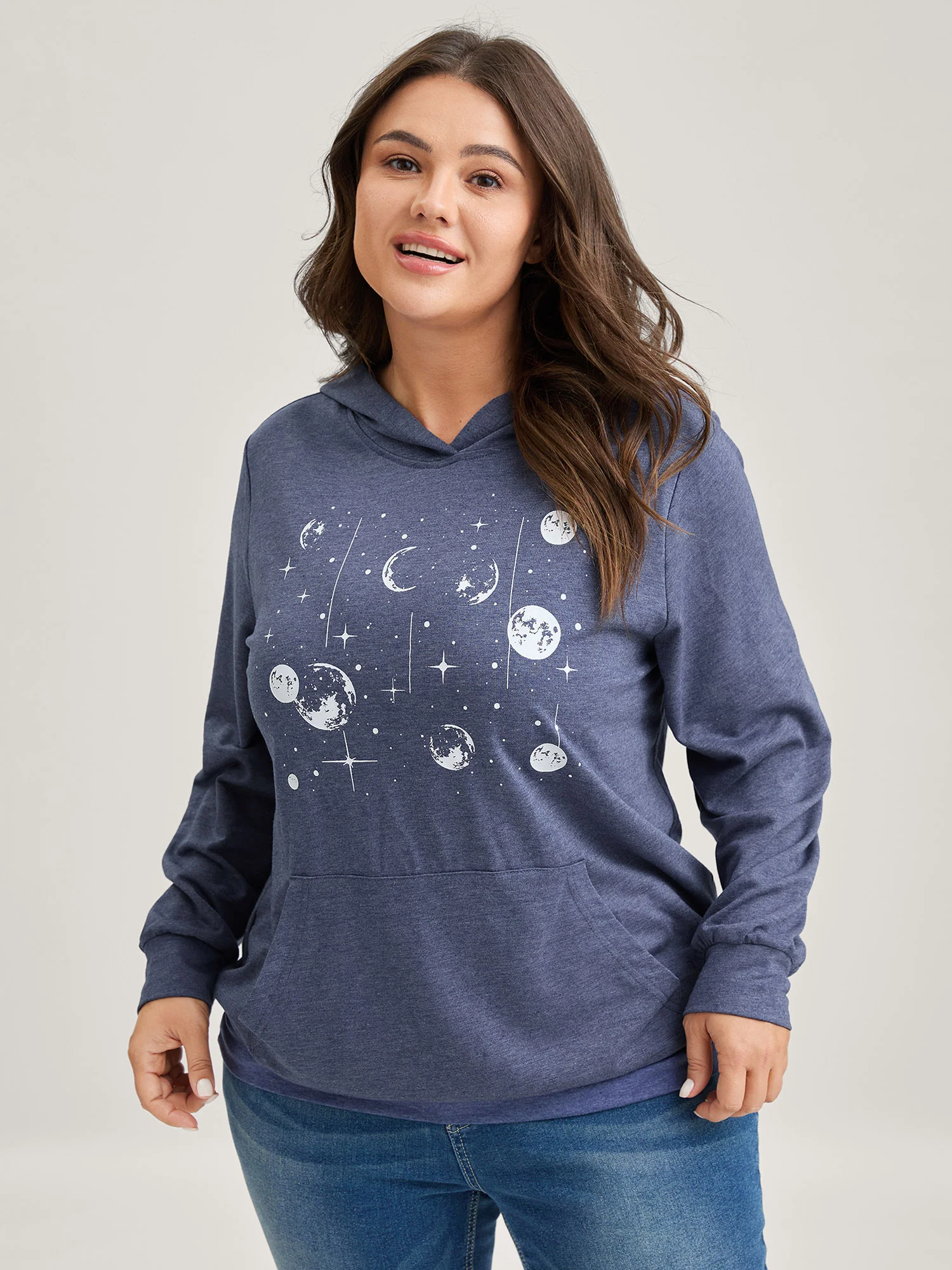 Celestial Print Solid Hoodie - Image 3