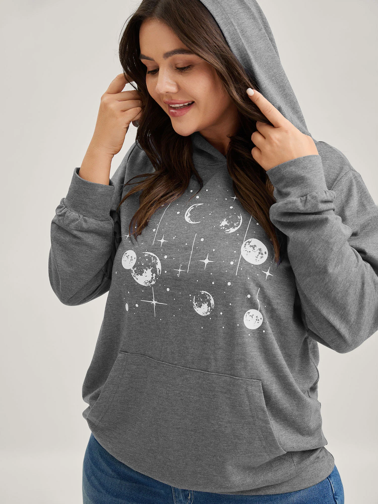 Celestial Print Solid Hoodie - Image 8