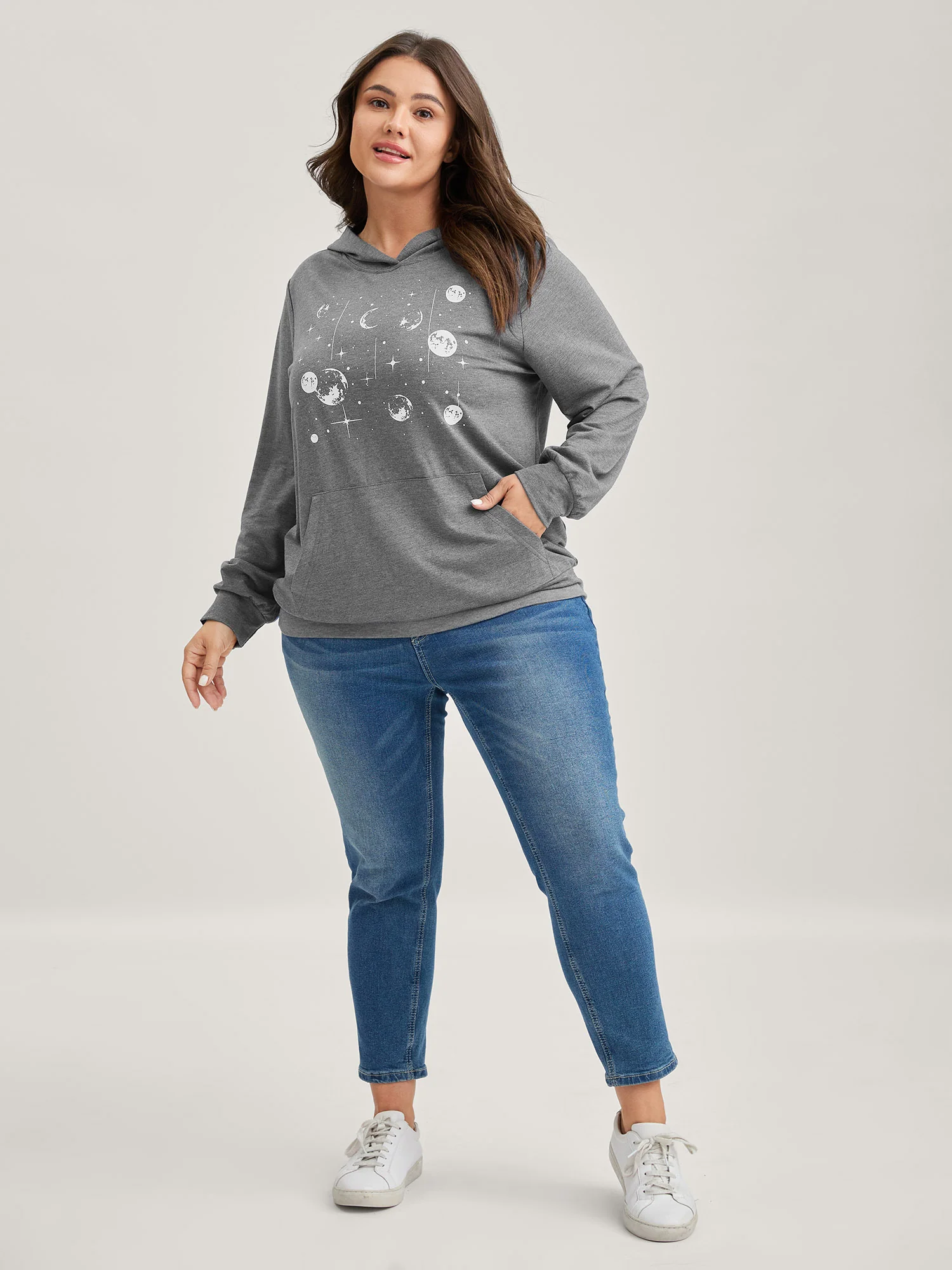 Celestial Print Solid Hoodie - Image 9