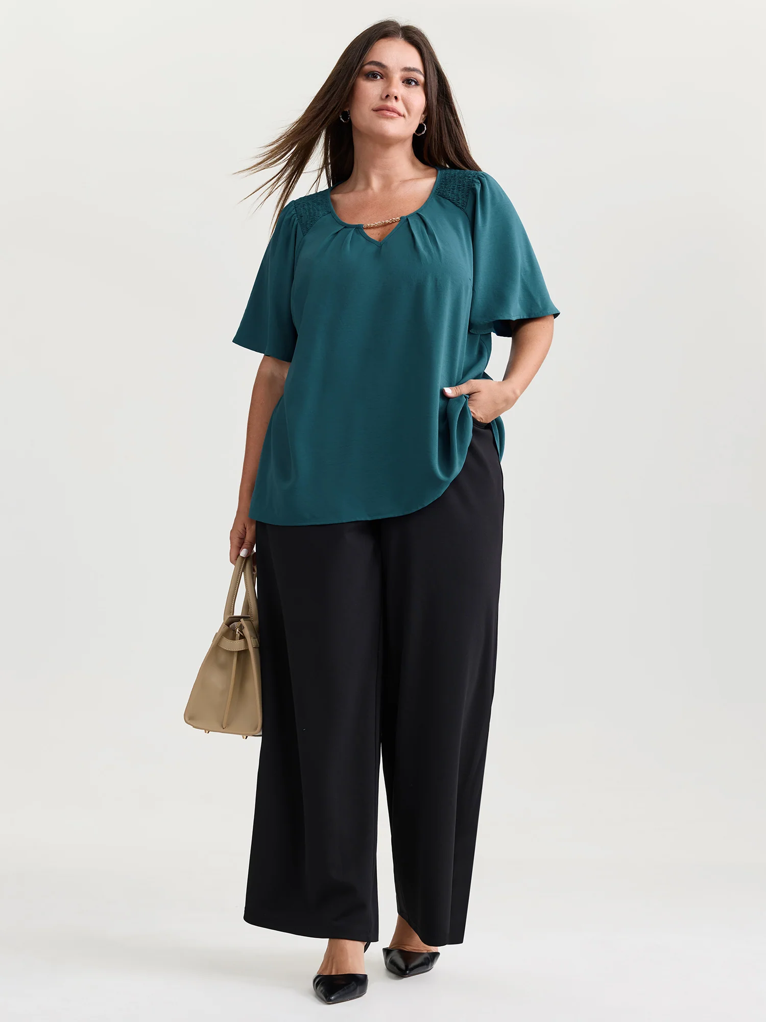 Chain Detail Shirred Shoulder Blouse - Image 3