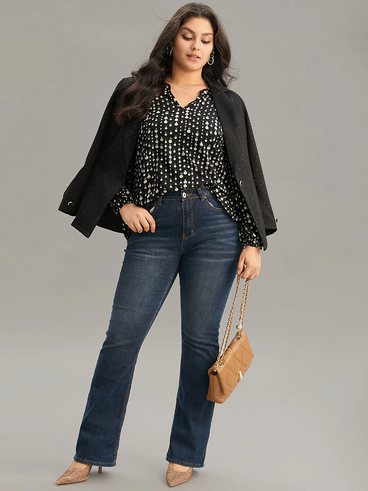 Chain Print Notched Lantern Sleeve Blouse - Image 3