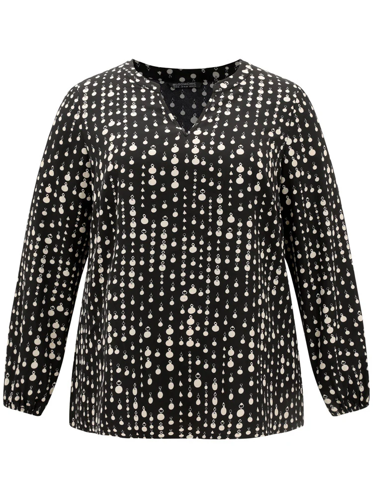 Chain Print Notched Lantern Sleeve Blouse - Image 5