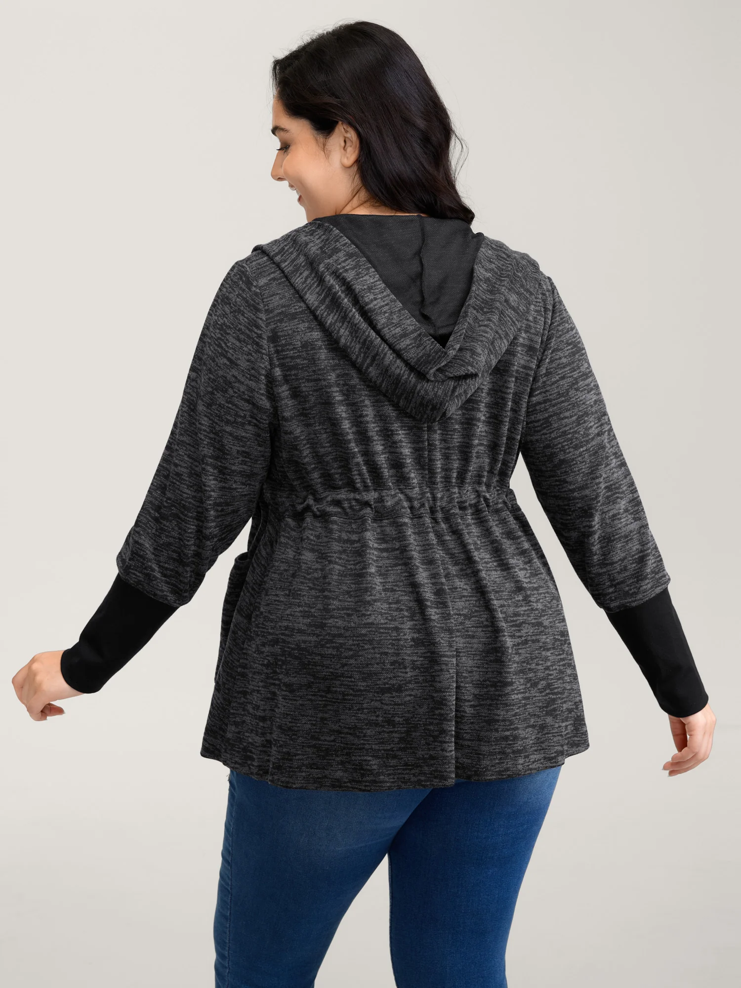 Channel Drawstring Contrast Hooded Jacket - Image 4