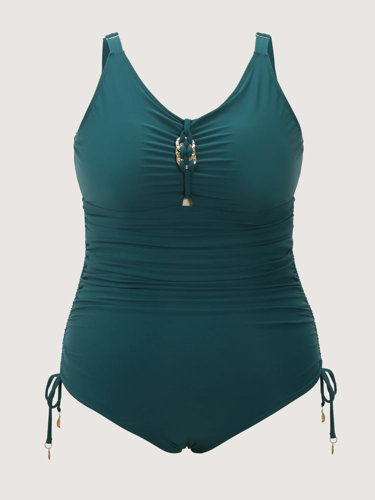 Channel Drawstring Metal Buckle One-Piece Swimsuit - Image 6