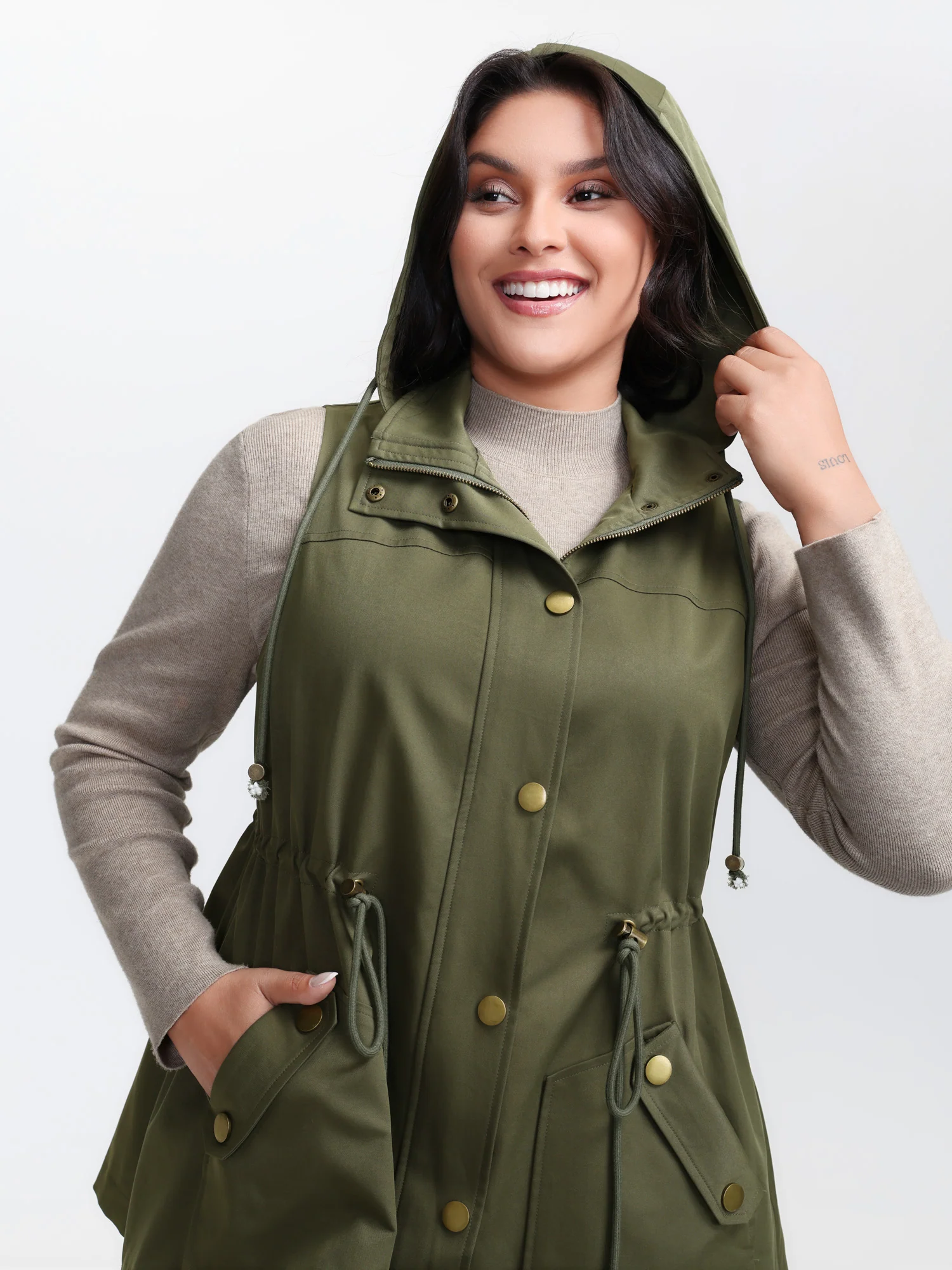 Channel-Drawstring Pockets Hooded Vest - Image 2