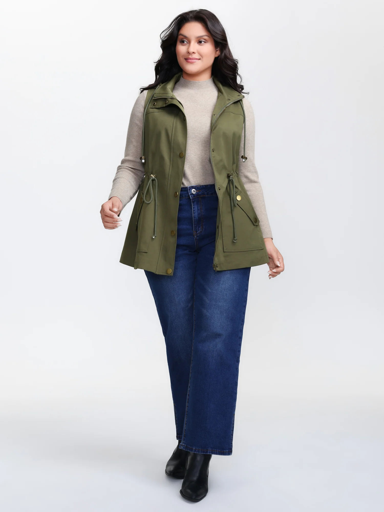 Channel-Drawstring Pockets Hooded Vest - Image 3