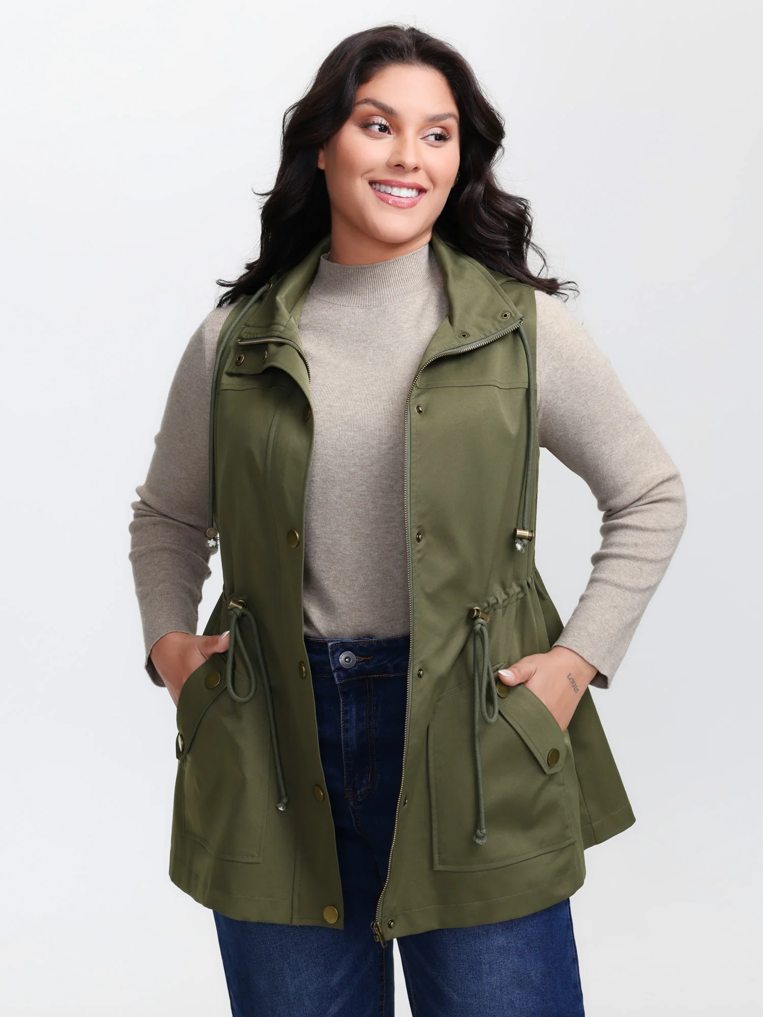 Channel-Drawstring Pockets Hooded Vest - Image 4