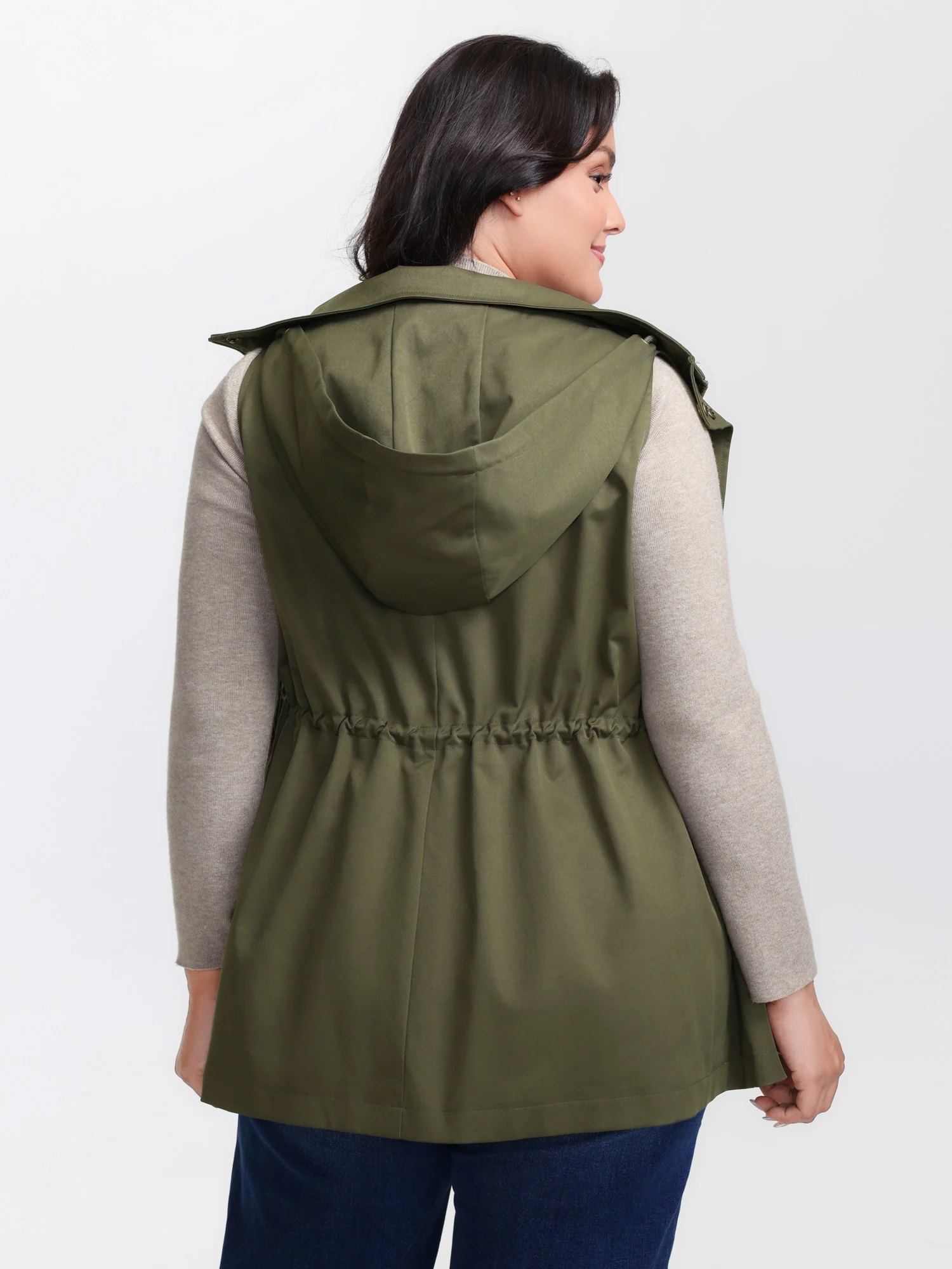 Channel-Drawstring Pockets Hooded Vest - Image 5