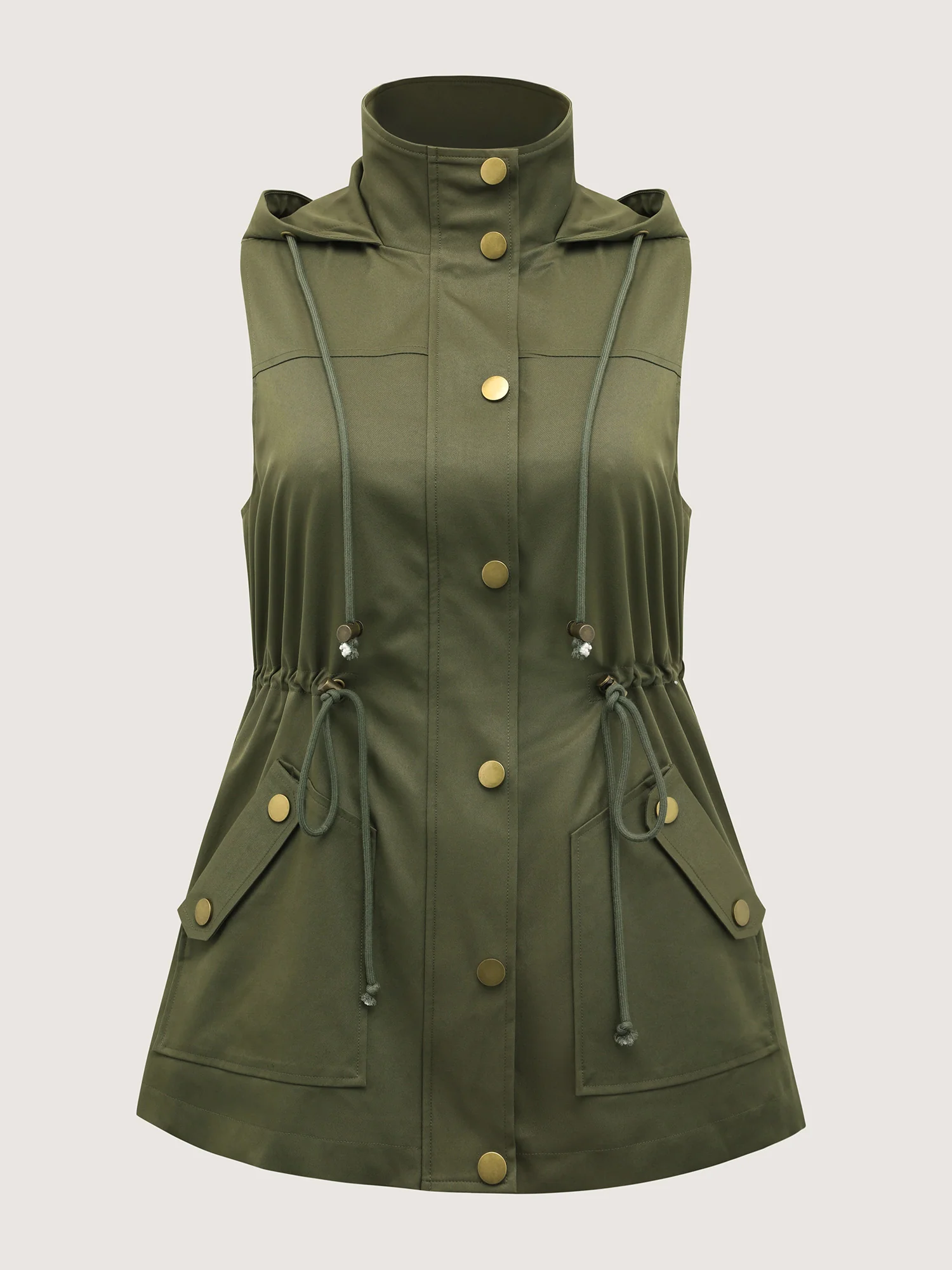 Channel-Drawstring Pockets Hooded Vest - Image 8