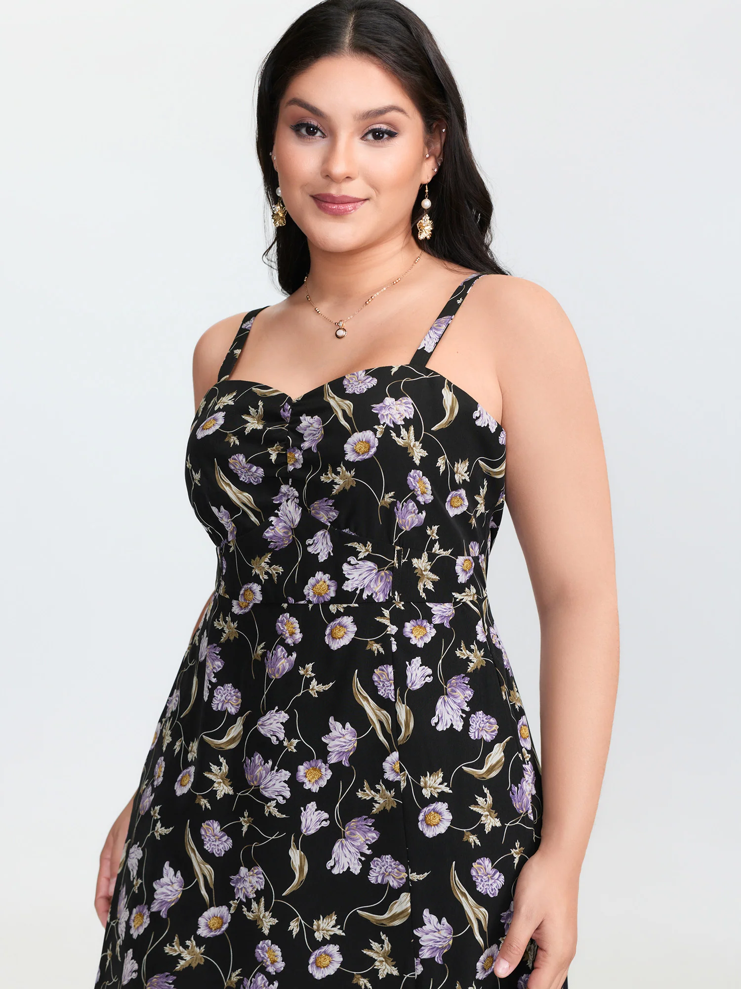 Charming Floral Print Cami Slit Midi Dress - Image 2