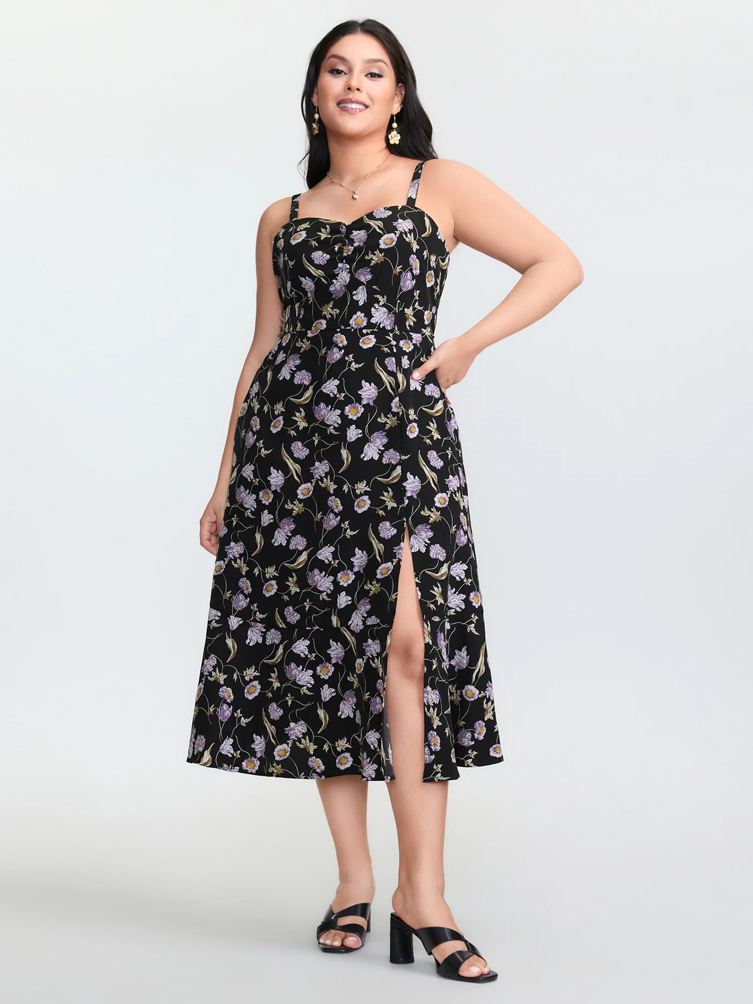 Charming Floral Print Cami Slit Midi Dress - Image 3