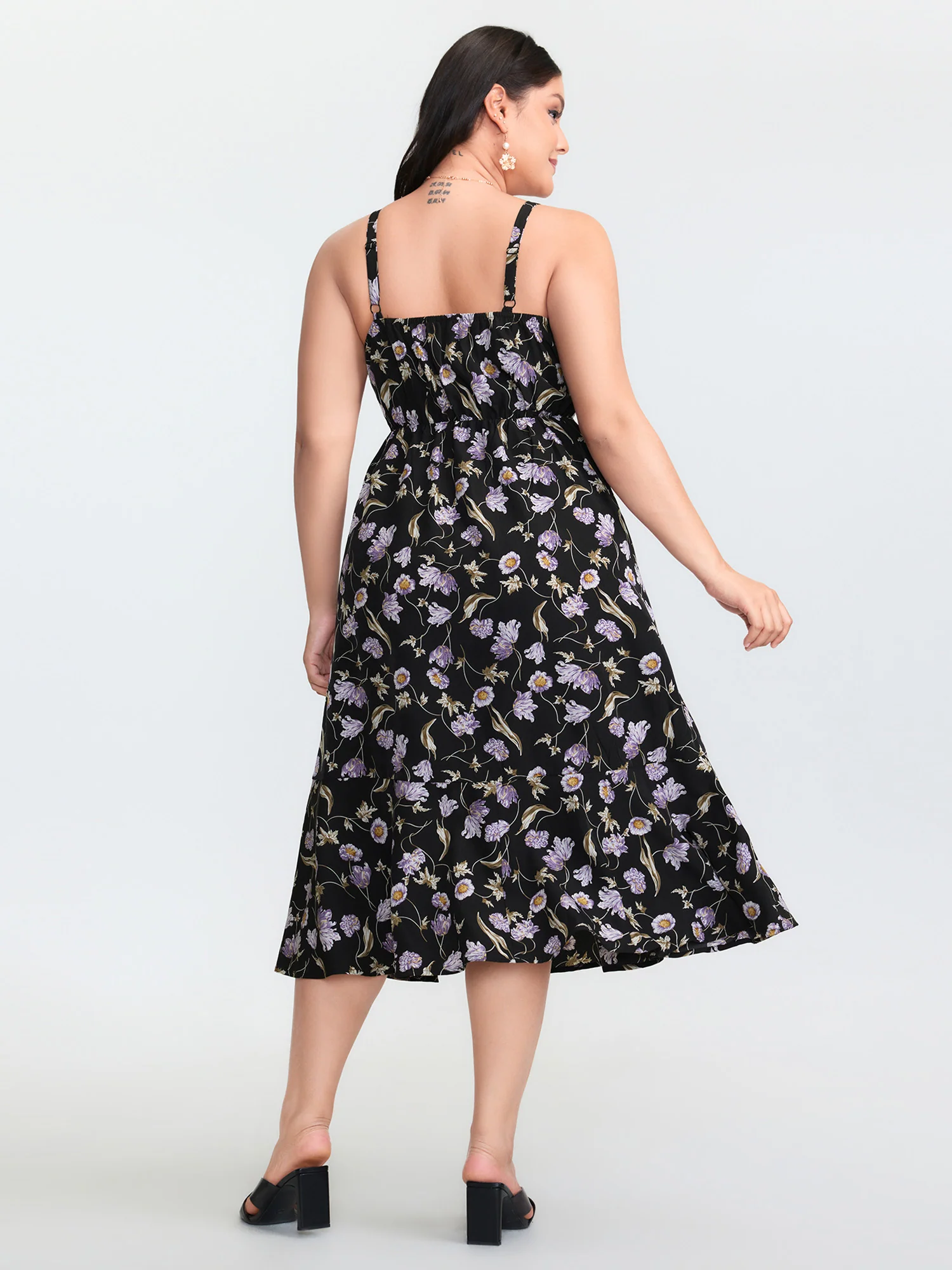 Charming Floral Print Cami Slit Midi Dress - Image 4