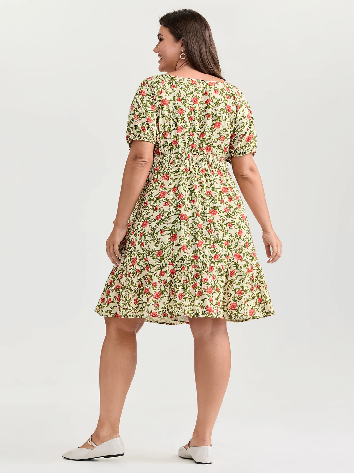 Charming Floral Print Drawstring Neckline Mini Dress - Image 4